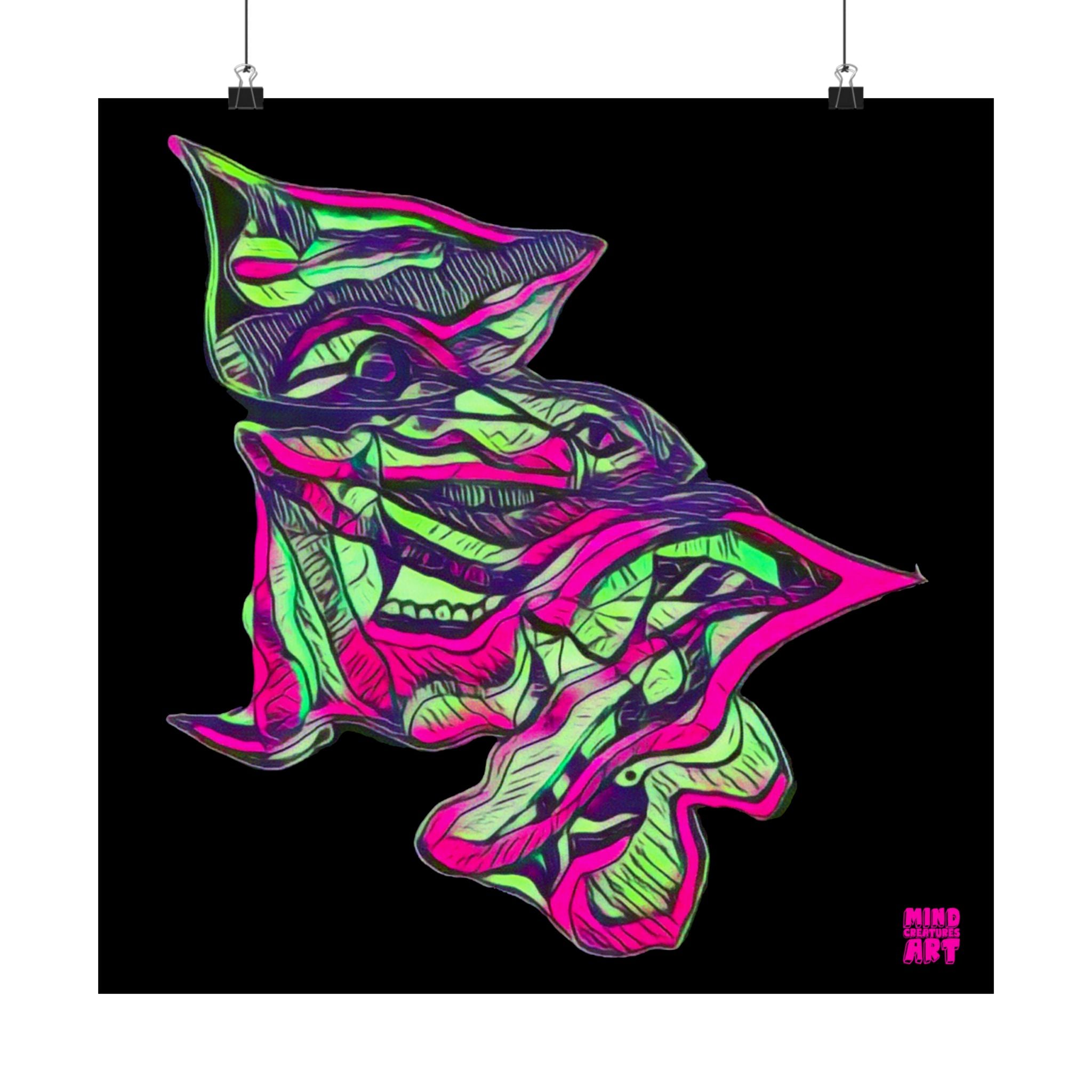Cheshire (Pink & Green, Black Background) Matte Poster