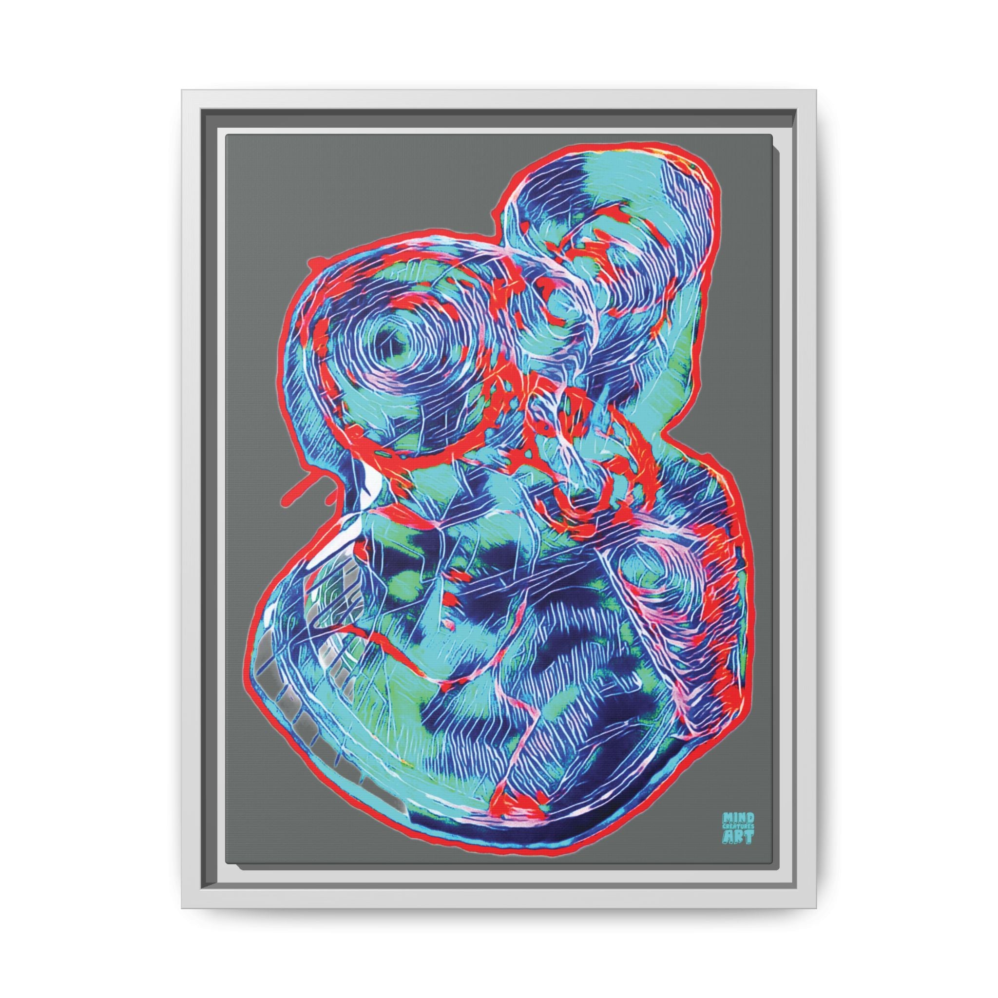 Curiosity (Red & Teal, Dark Gray Background) Matte Canvas, Framed