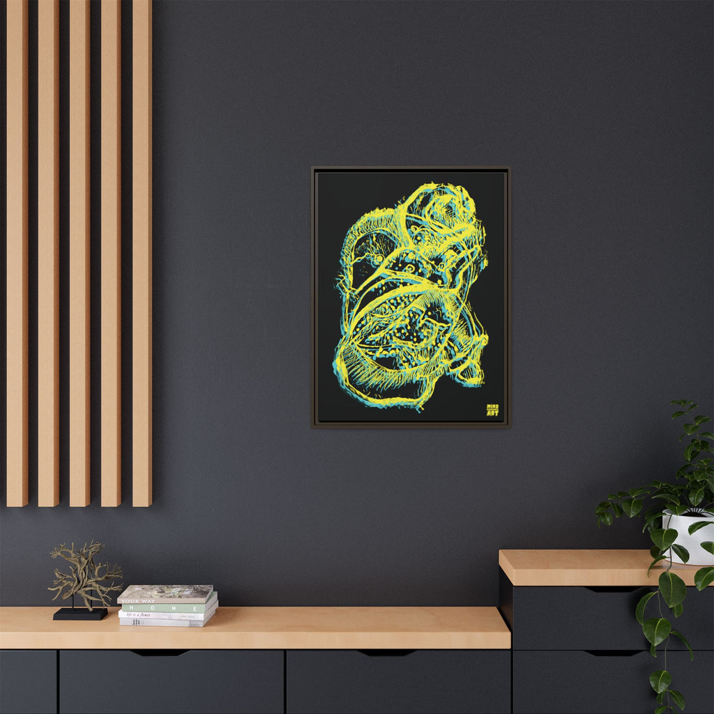 Exploration (Blur, Blue & Yellow, Black Background) Matte Canvas, Framed