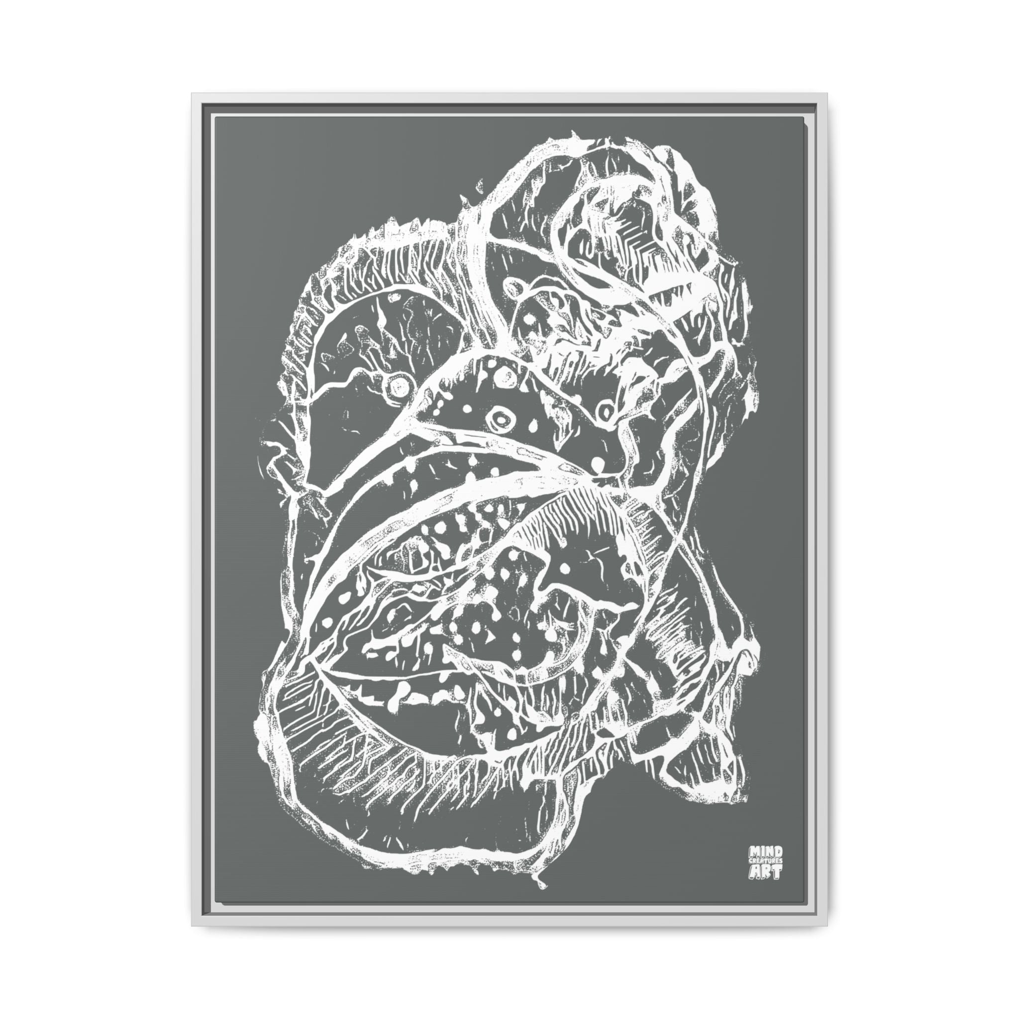 Exploration (White, Dark Gray Background) Matte Canvas, Framed