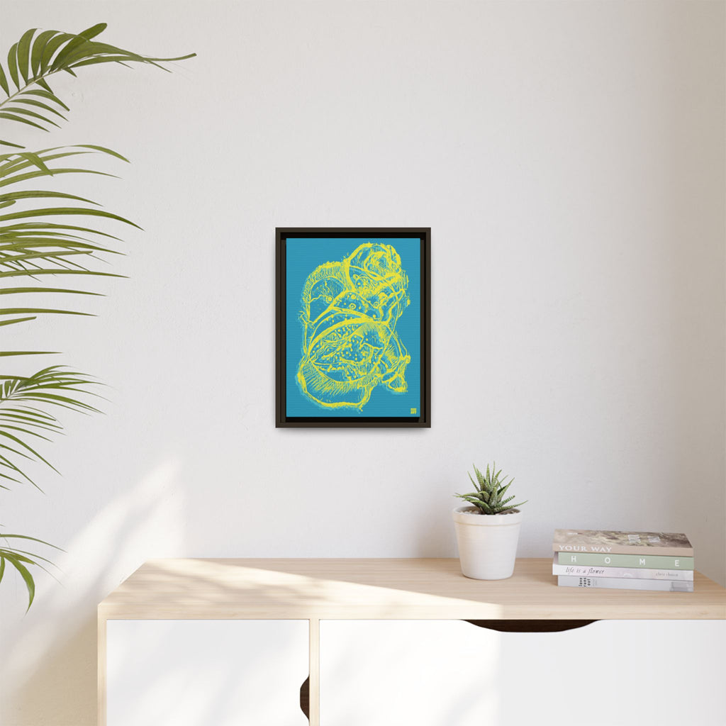 Exploration (Blur, Blue & Yellow, Dark Blue Background) Matte Canvas, Framed