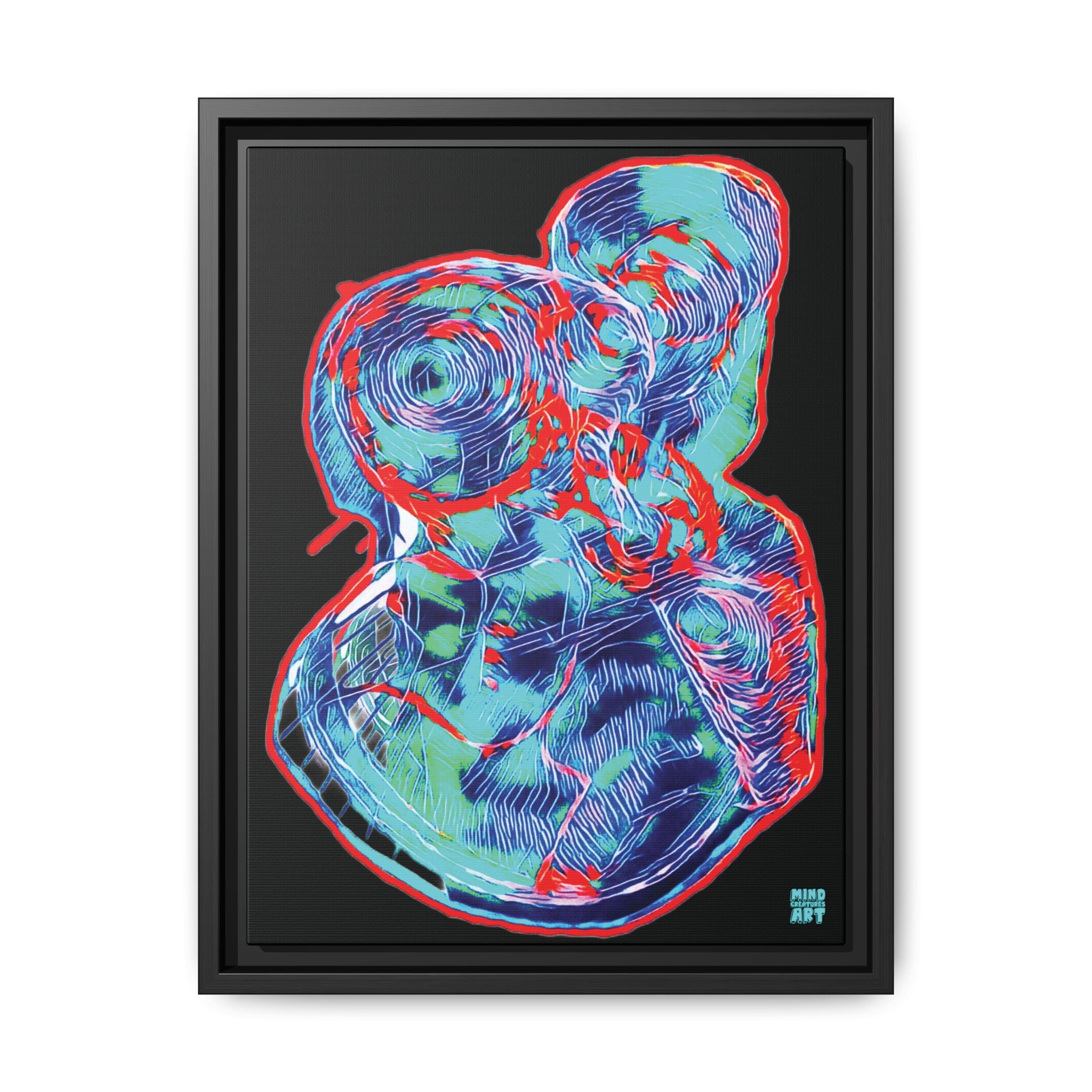 Curiosity (Red & Teal), Black Background) Matte Canvas, Framed