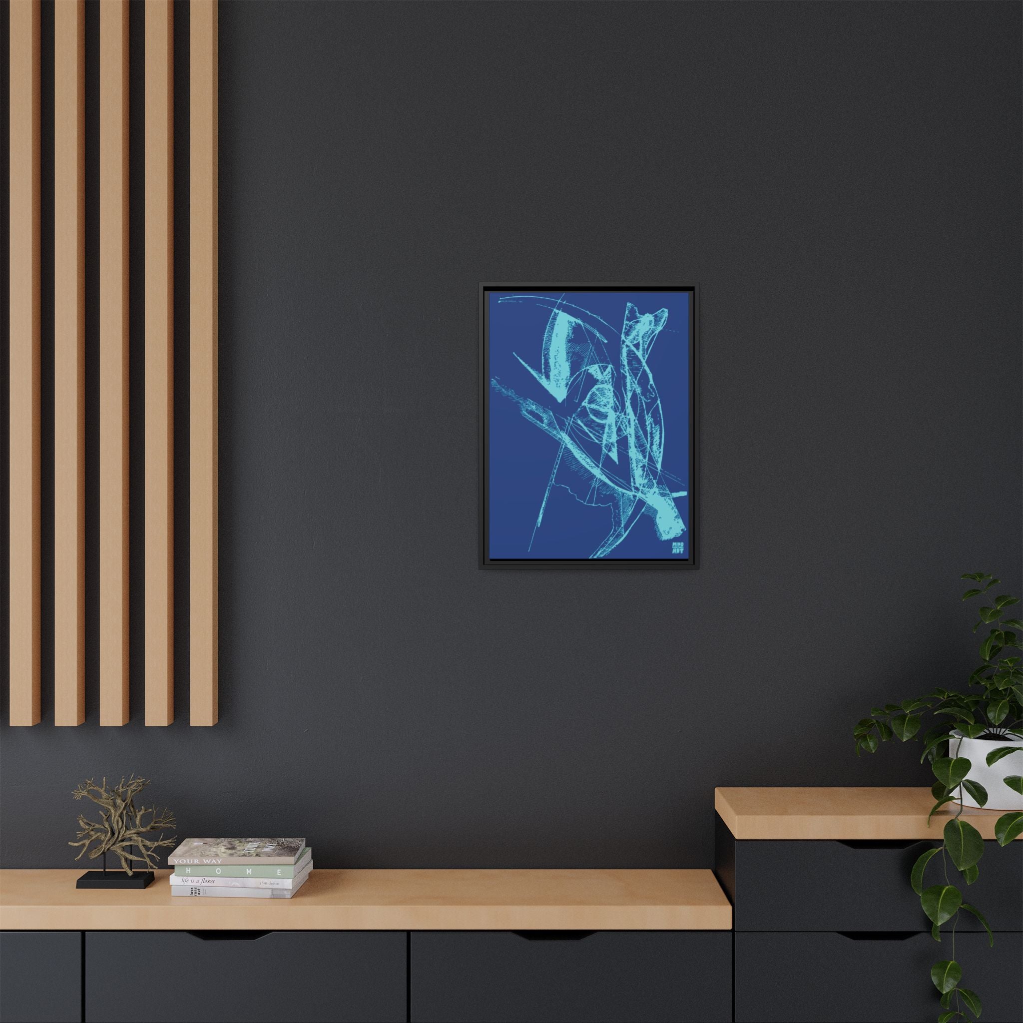Watching (Aqua, Dark Blue Background) Matte Canvas, Framed