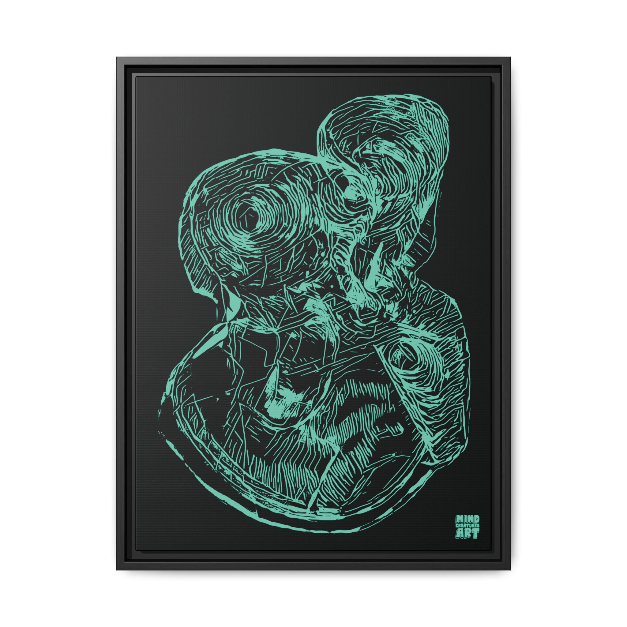 Curiosity (Teal, Black Background) Matte Canvas, Framed