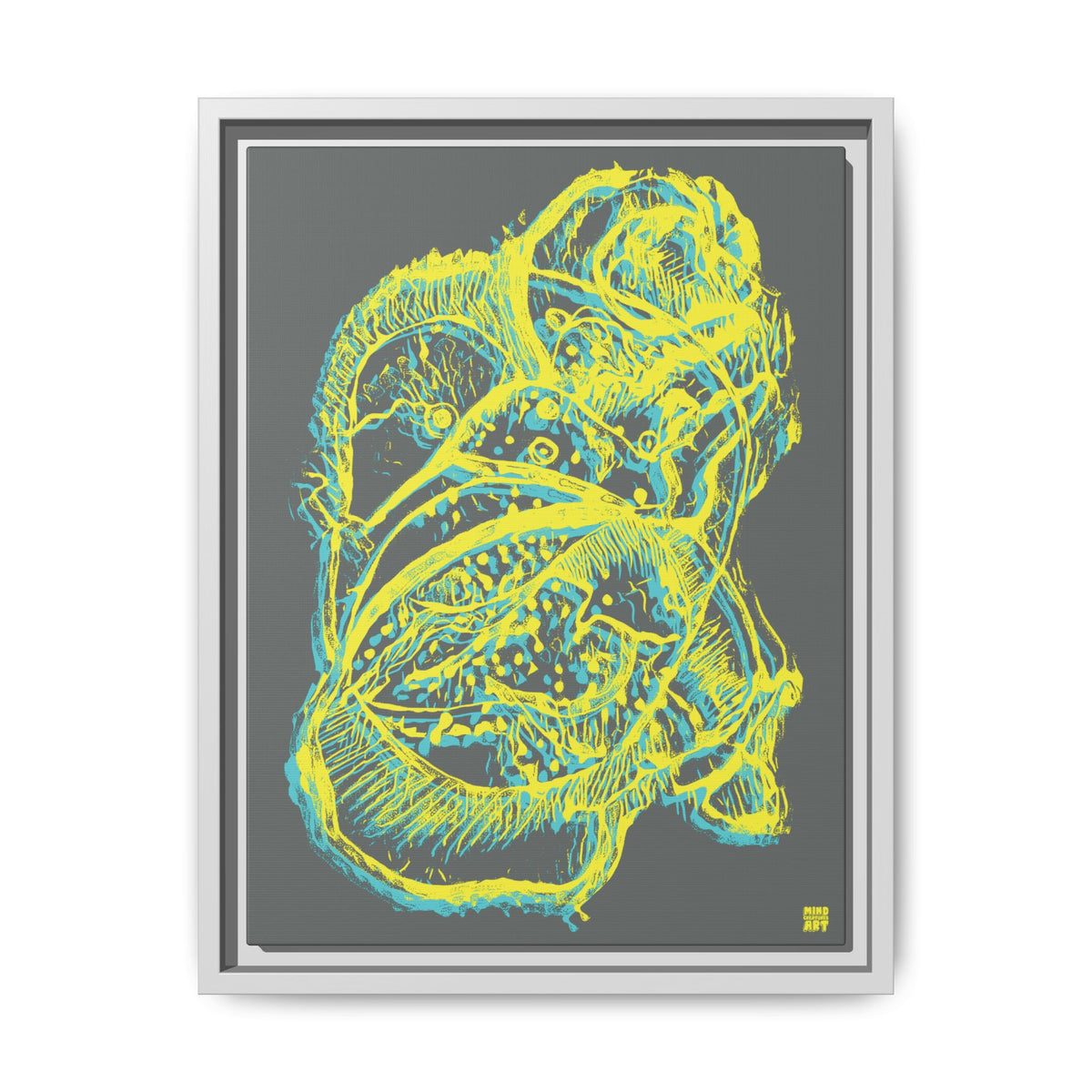 Exploration (Blur, Blue & Yellow, Dark Gray Background) Matte Canvas, Framed