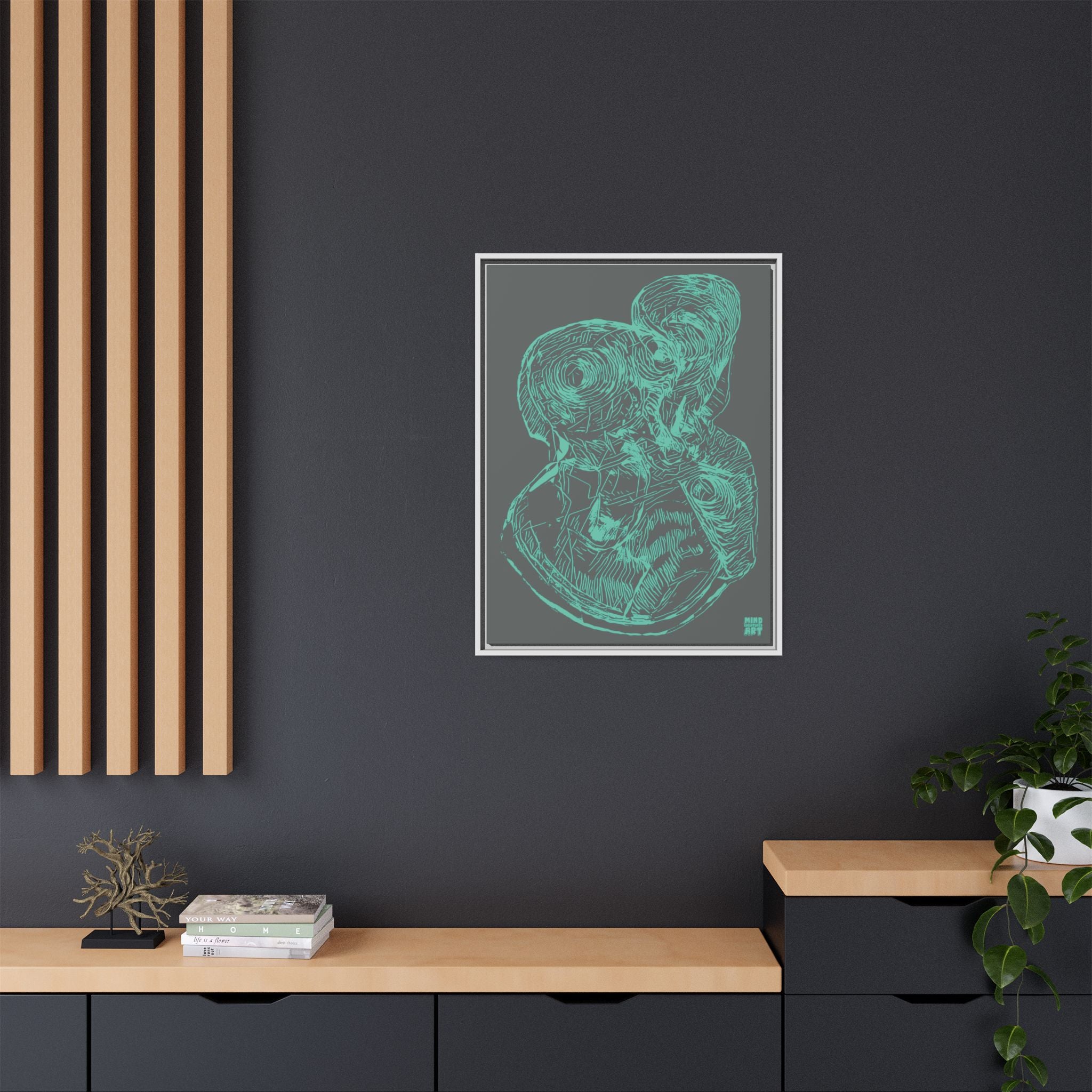 Curiosity (Teal, Dark Gray Background) Matte Canvas, Framed