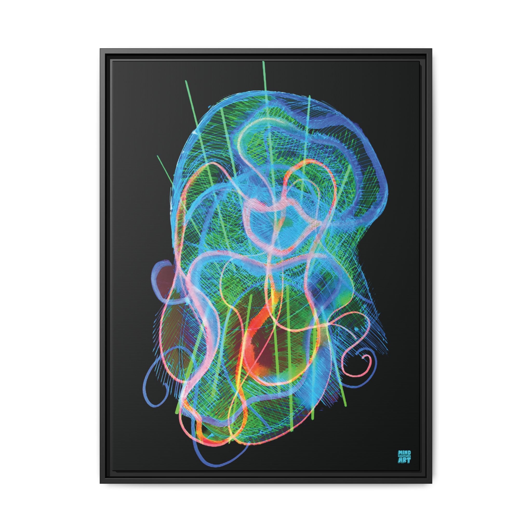 Davy Jones (Electric Blue & Green, Black Background) Matte Canvas, Framed