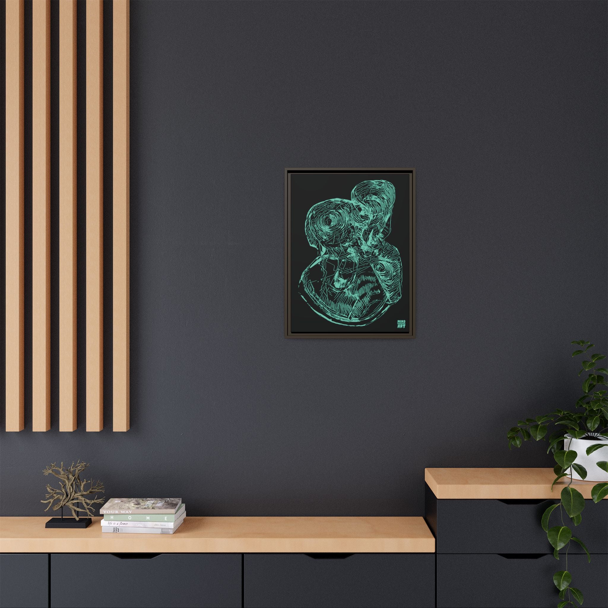 Curiosity (Teal, Black Background) Matte Canvas, Framed