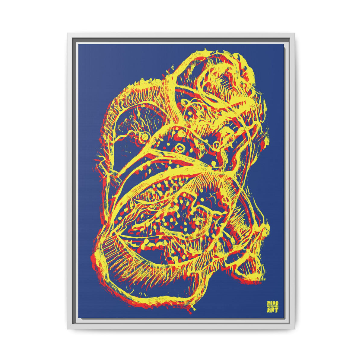 Exploration (Blur, Red & Yellow, Dark Blue Background) Matte Canvas, Framed