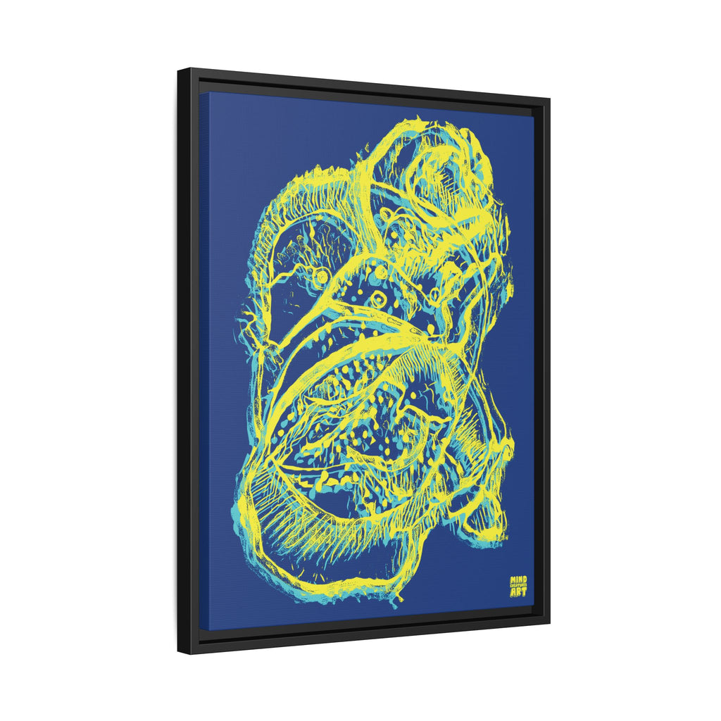 Exploration (Blur, Blue & Yellow, Dark Blue Background) Matte Canvas, Framed
