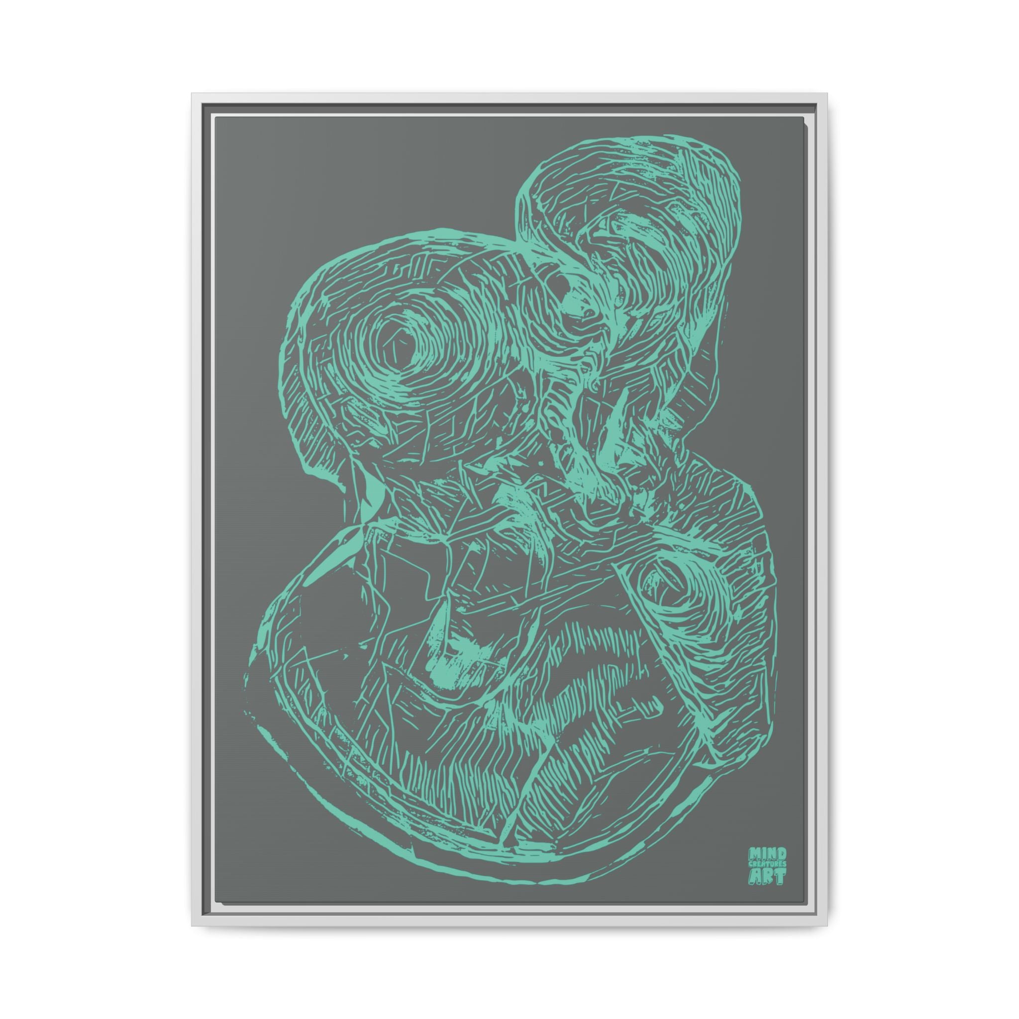 Curiosity (Teal, Dark Gray Background) Matte Canvas, Framed