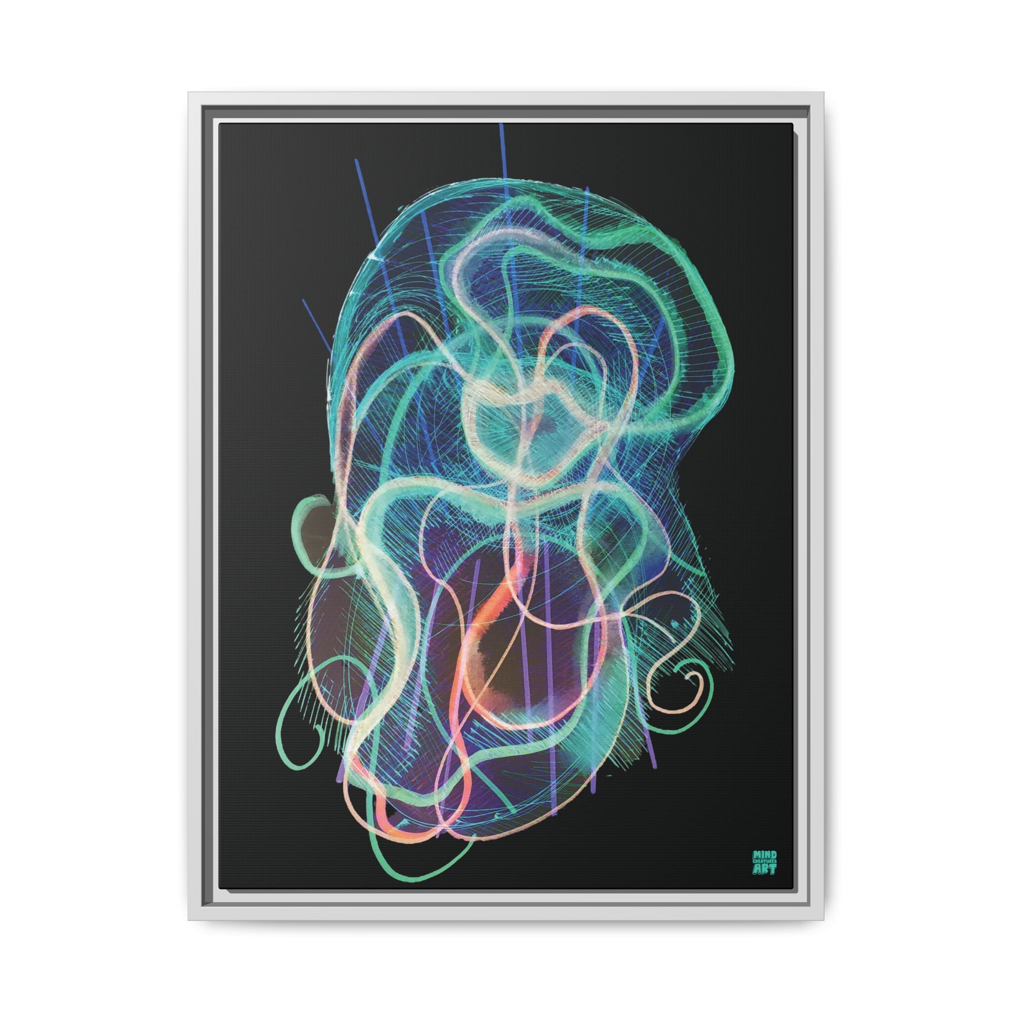 Davy Jones (Electric Teal, Black Background) Matte Canvas, Framed