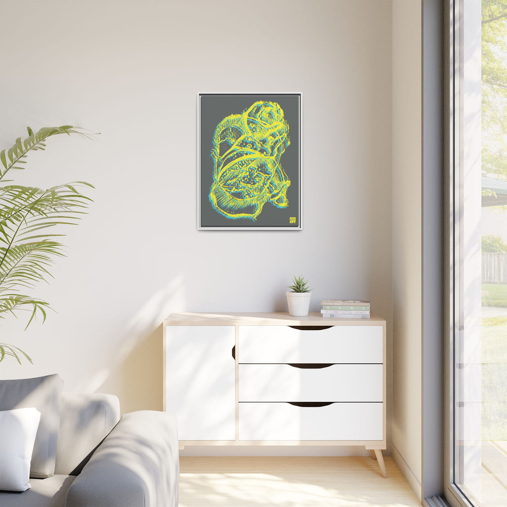 Exploration (Blur, Blue & Yellow, Dark Gray Background) Matte Canvas, Framed