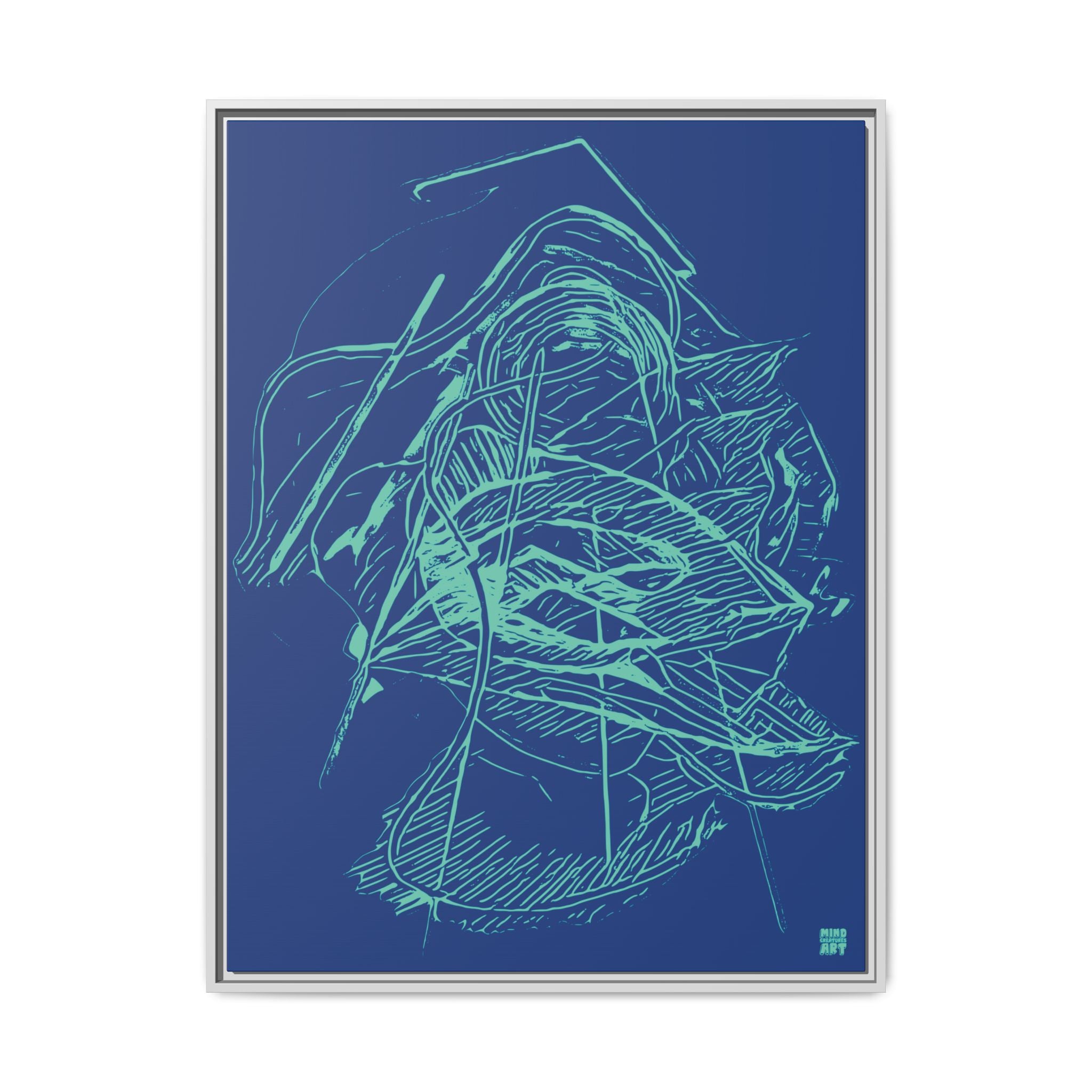 Dive Reflex (Teal, Dark Blue Background) Matte Canvas, Framed