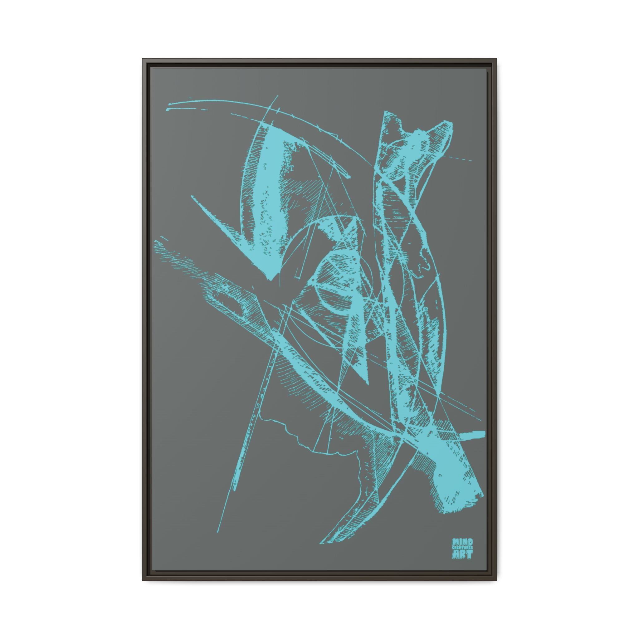 Watching (Aqua, Dark Gray Background) Matte Canvas, Framed