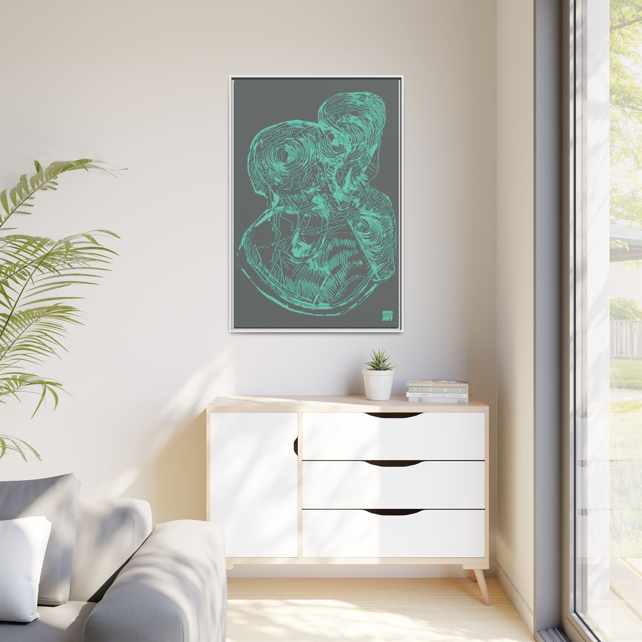 Curiosity (Teal, Dark Gray Background) Matte Canvas, Framed