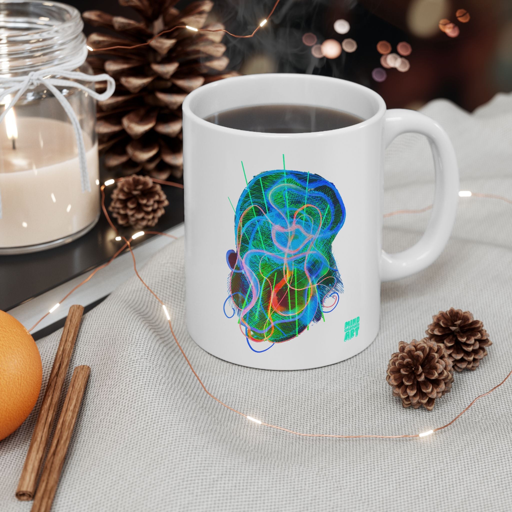 Davy Jones (Electric Green & Blue) White Ceramic Mug, (11oz, 15oz)