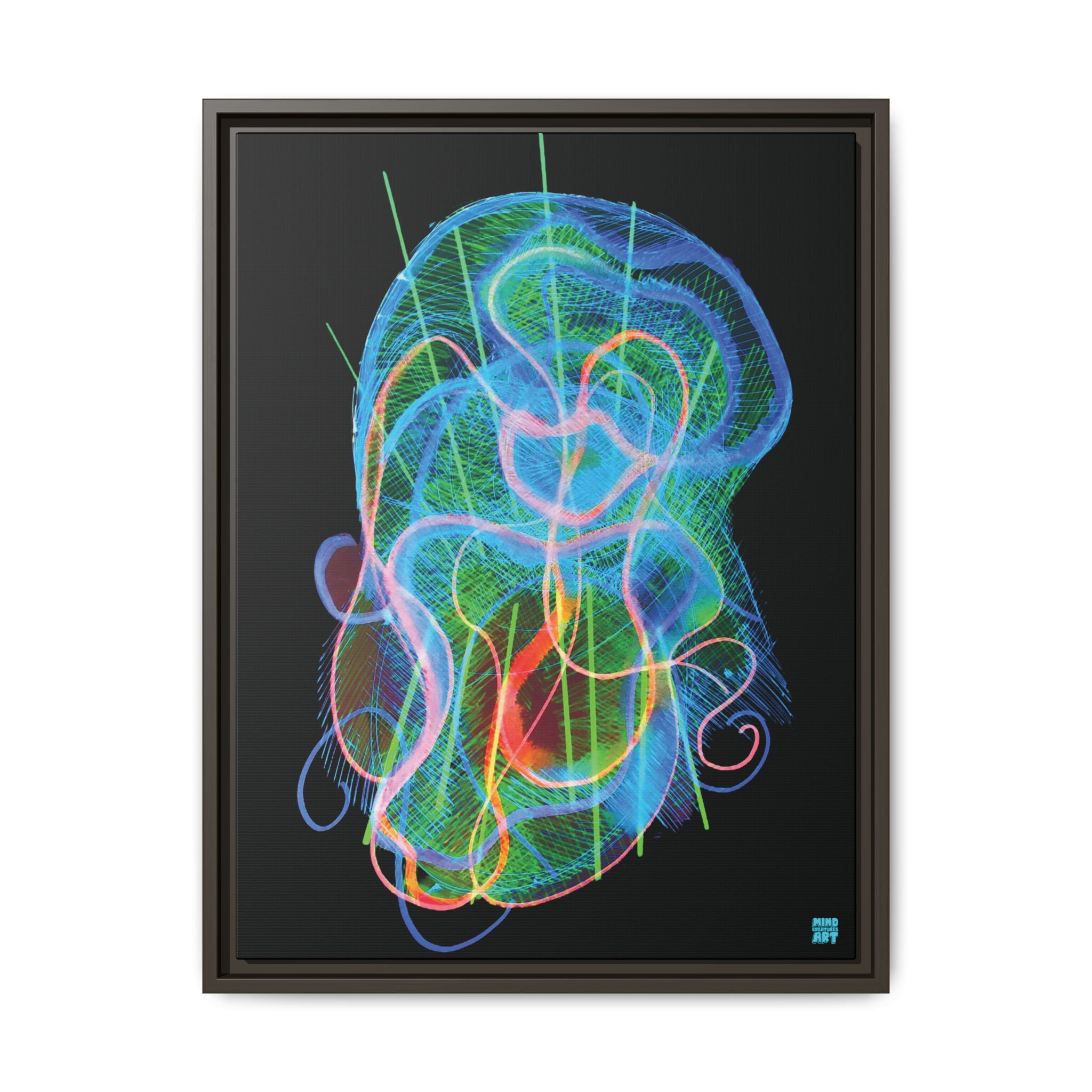 Davy Jones (Electric Blue & Green, Black Background) Matte Canvas, Framed