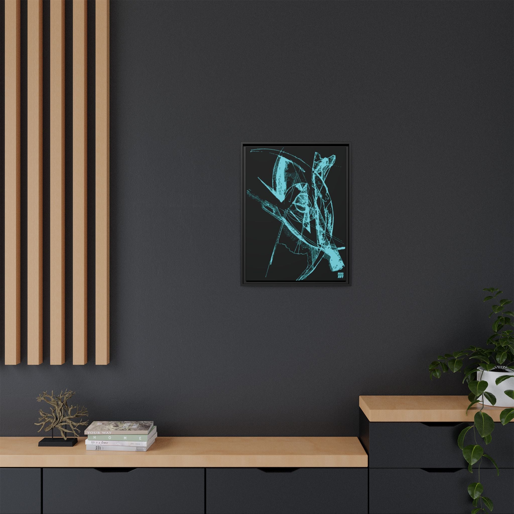 Watching (Aqua, Black Background) Matte Canvas, Framed