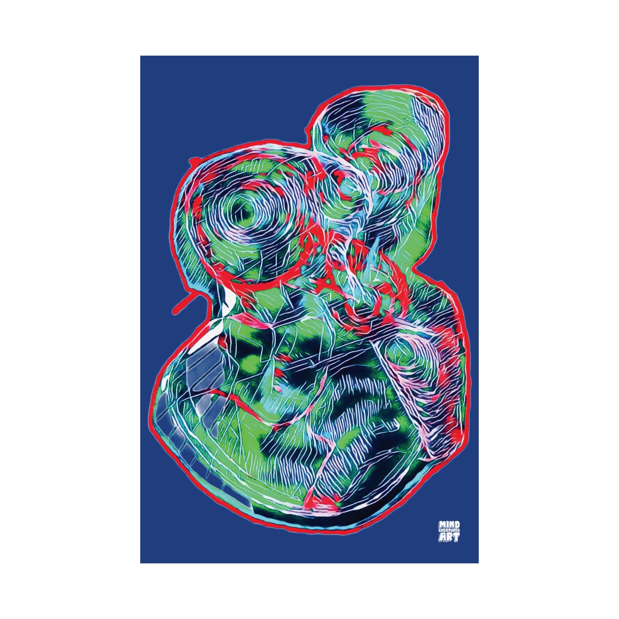 Curiosity (Red & Green, Dark Blue Background) Matte Poster