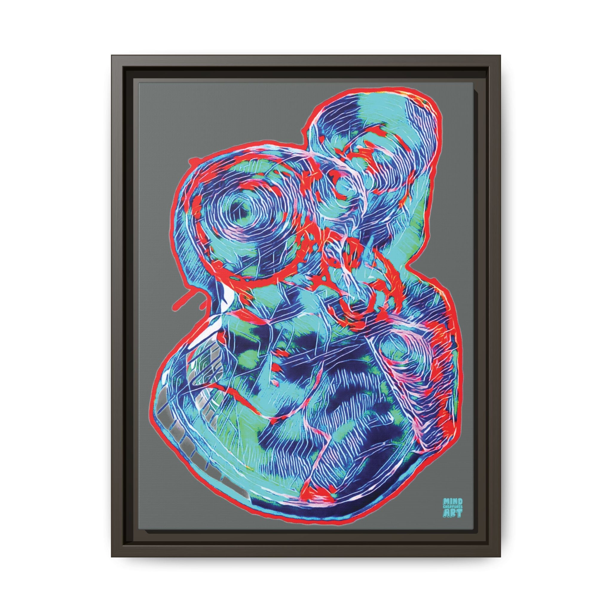 Curiosity (Red & Teal, Dark Gray Background) Matte Canvas, Framed