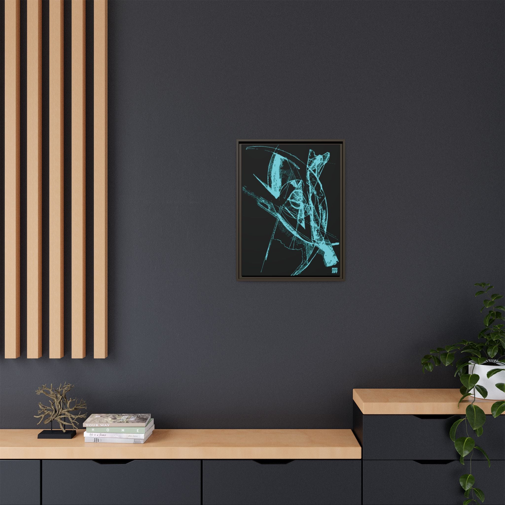 Watching (Aqua, Black Background) Matte Canvas, Framed