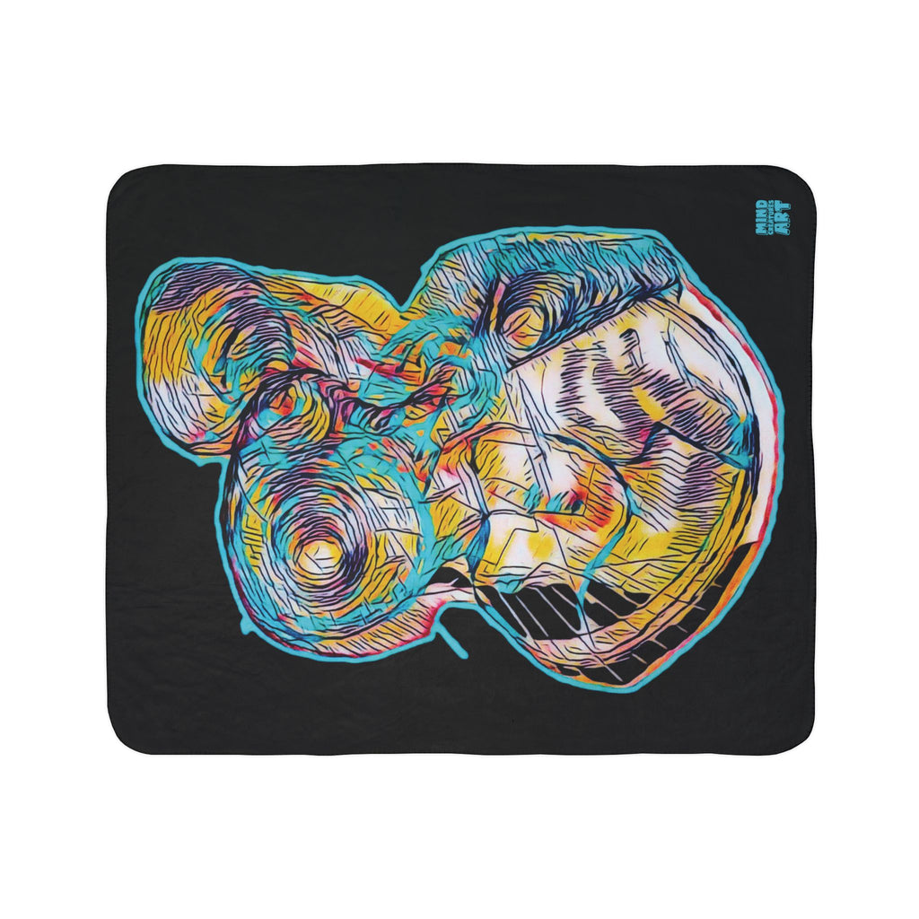 Curiosity (Teal, Black Background) Fleece Sherpa Blanket