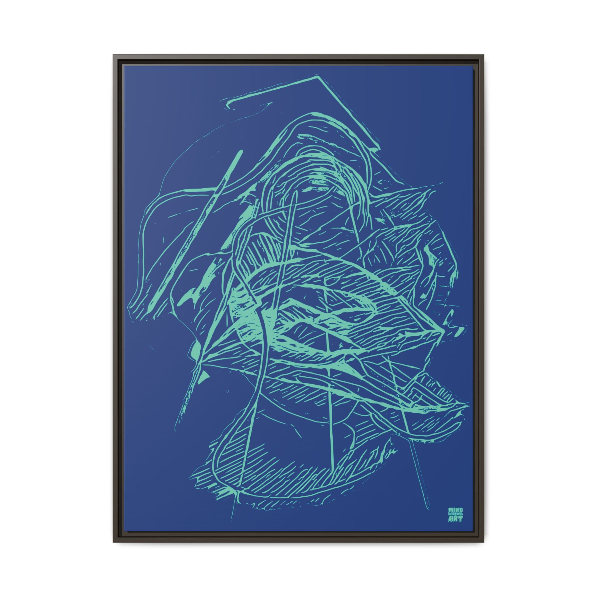 Dive Reflex (Teal, Dark Blue Background) Matte Canvas, Framed