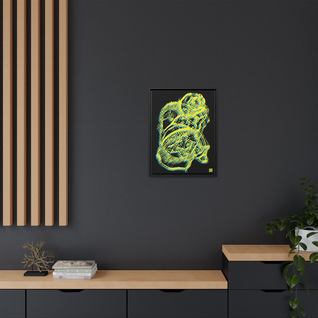 Exploration (Blur, Blue & Yellow, Black Background) Matte Canvas, Framed