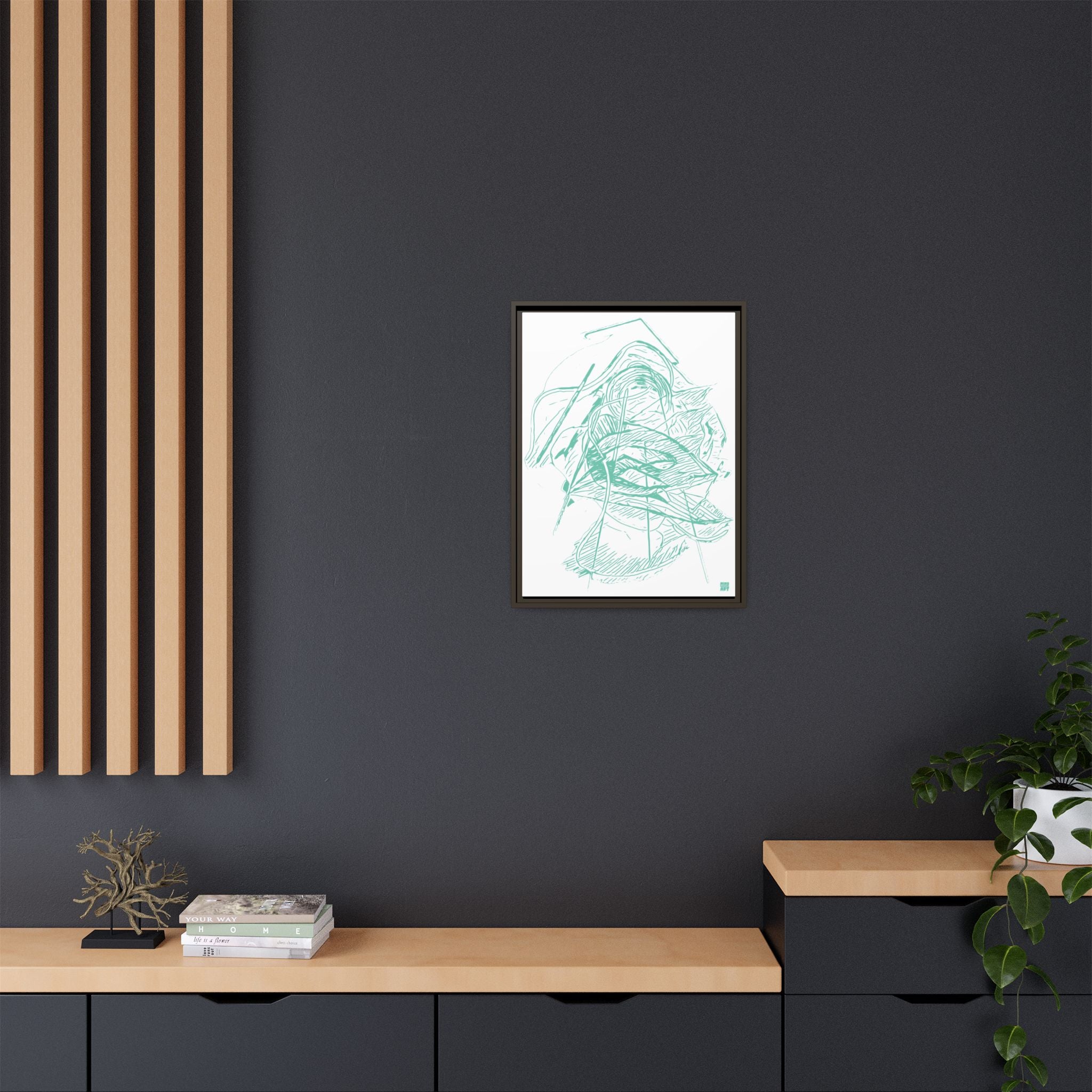 Dive Reflex (Teal, White Background) Matte Canvas, Framed