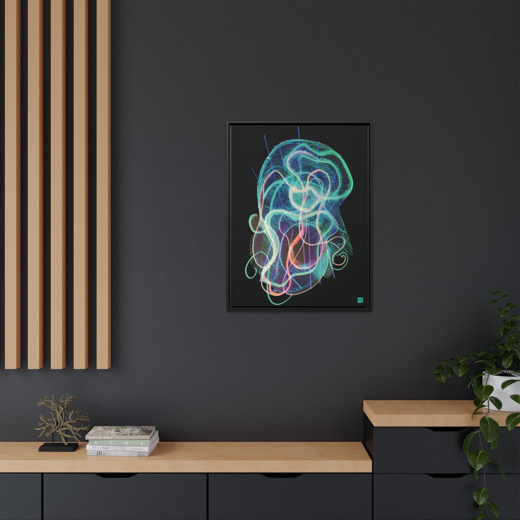 Davy Jones (Electric Teal, Black Background) Matte Canvas, Framed