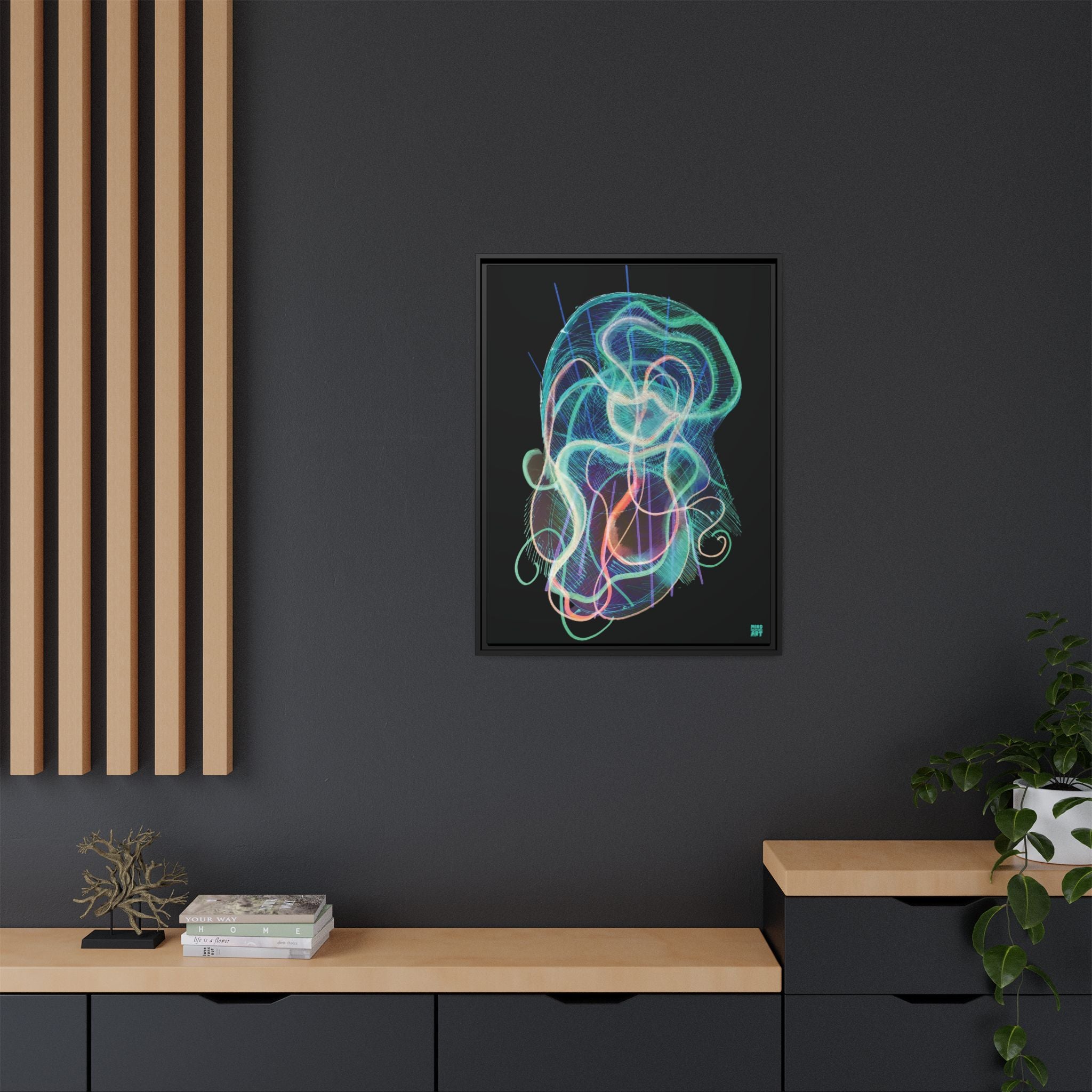 Davy Jones (Electric Teal, Black Background) Matte Canvas, Framed