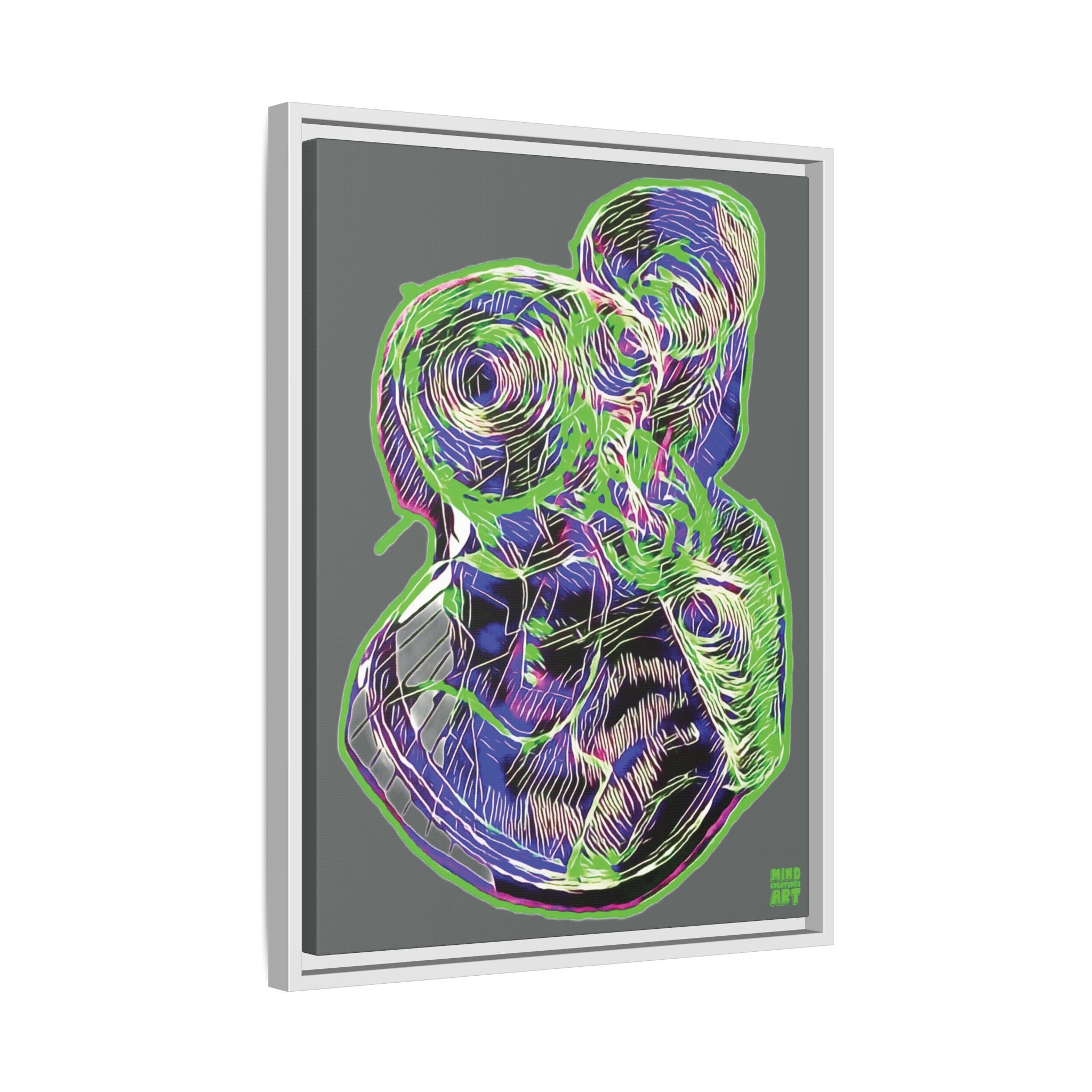 Curiosity (Electric Green, Dark Gray Background) Matte Canvas, Framed