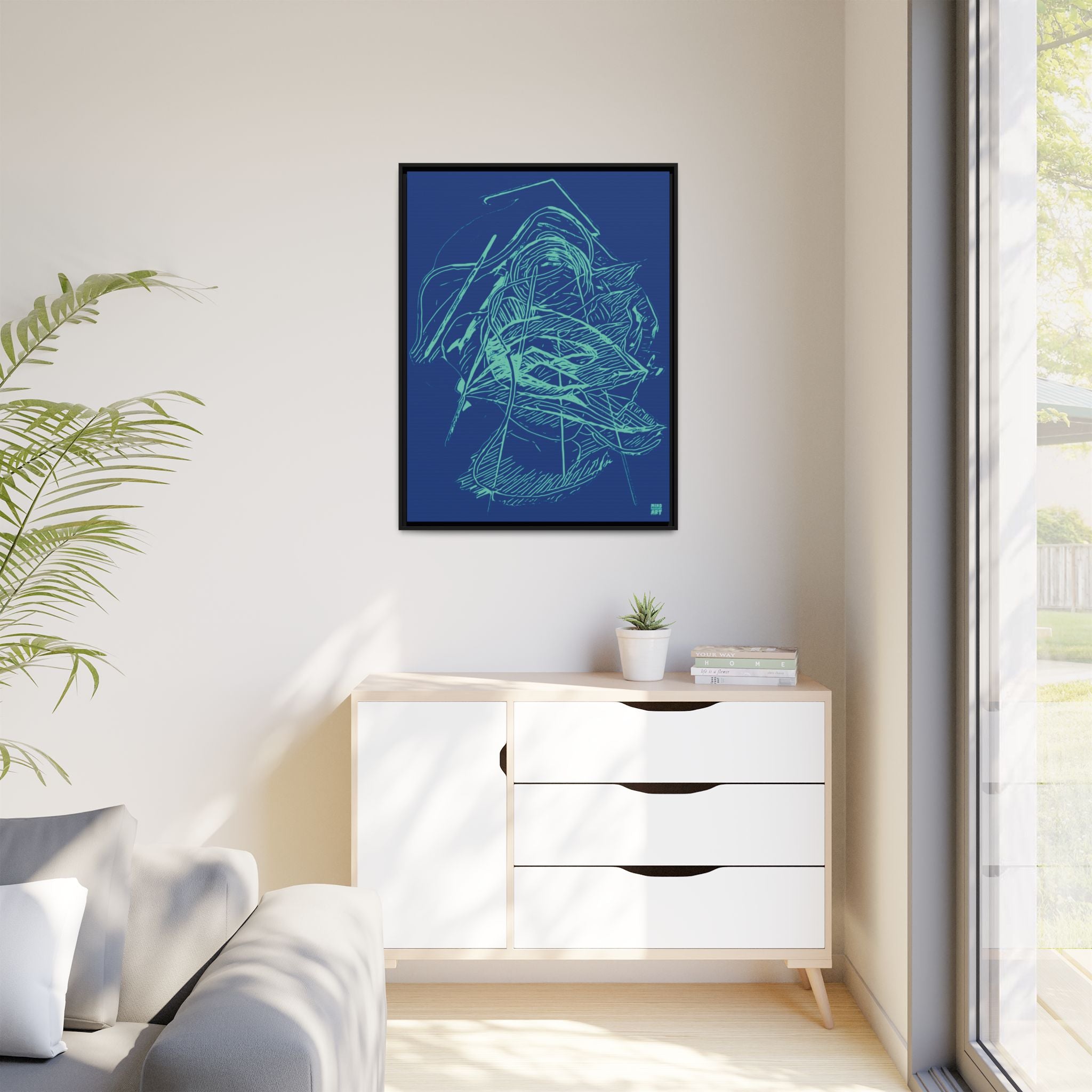 Dive Reflex (Teal, Dark Blue Background) Matte Canvas, Framed