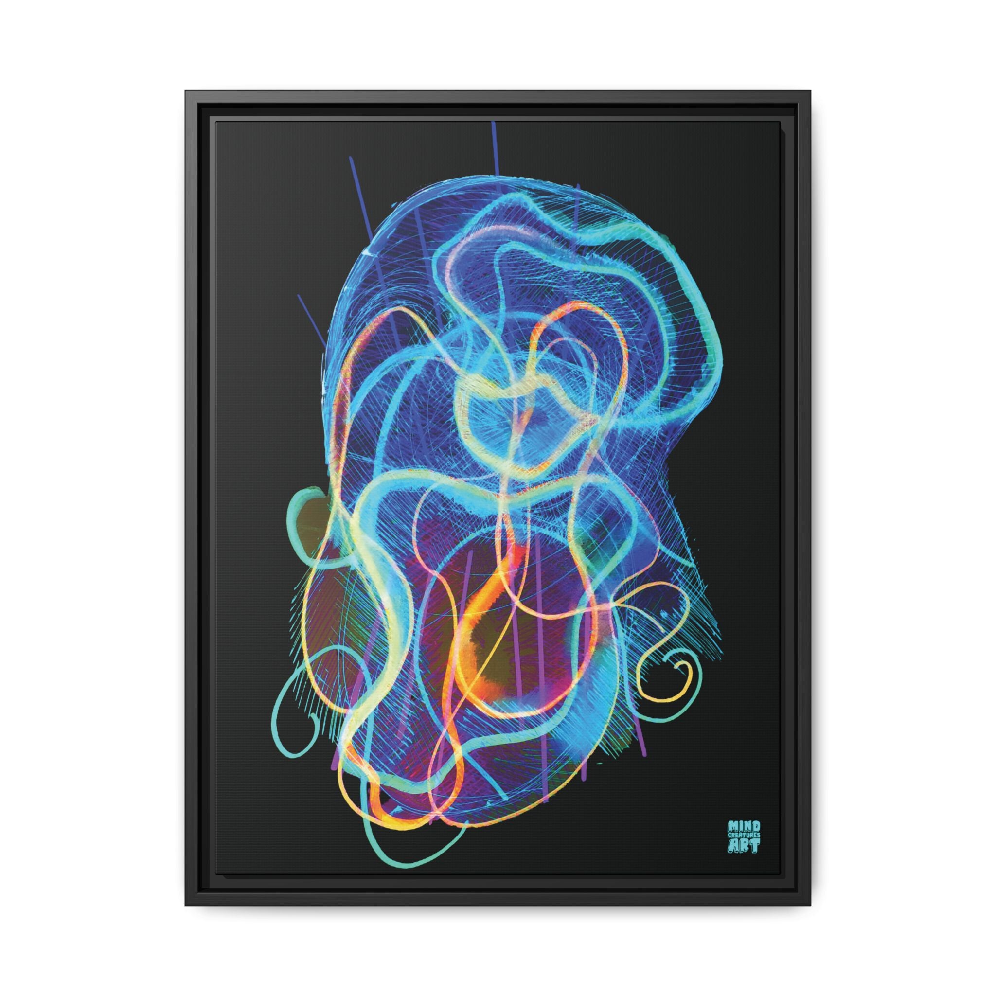 Davy Jones (Electric Blue, Black Background) Matte Canvas, Framed