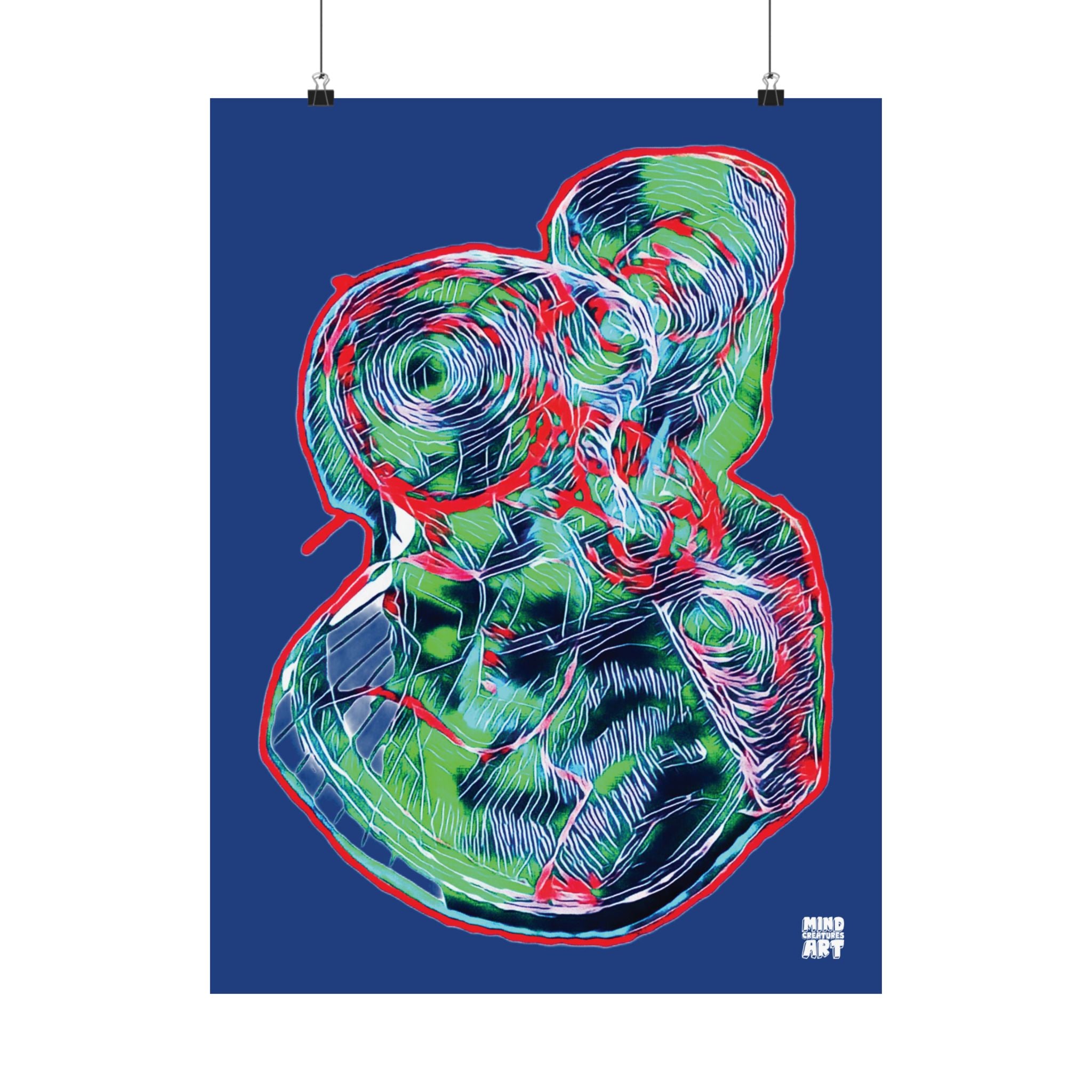 Curiosity (Red & Green, Dark Blue Background) Matte Poster