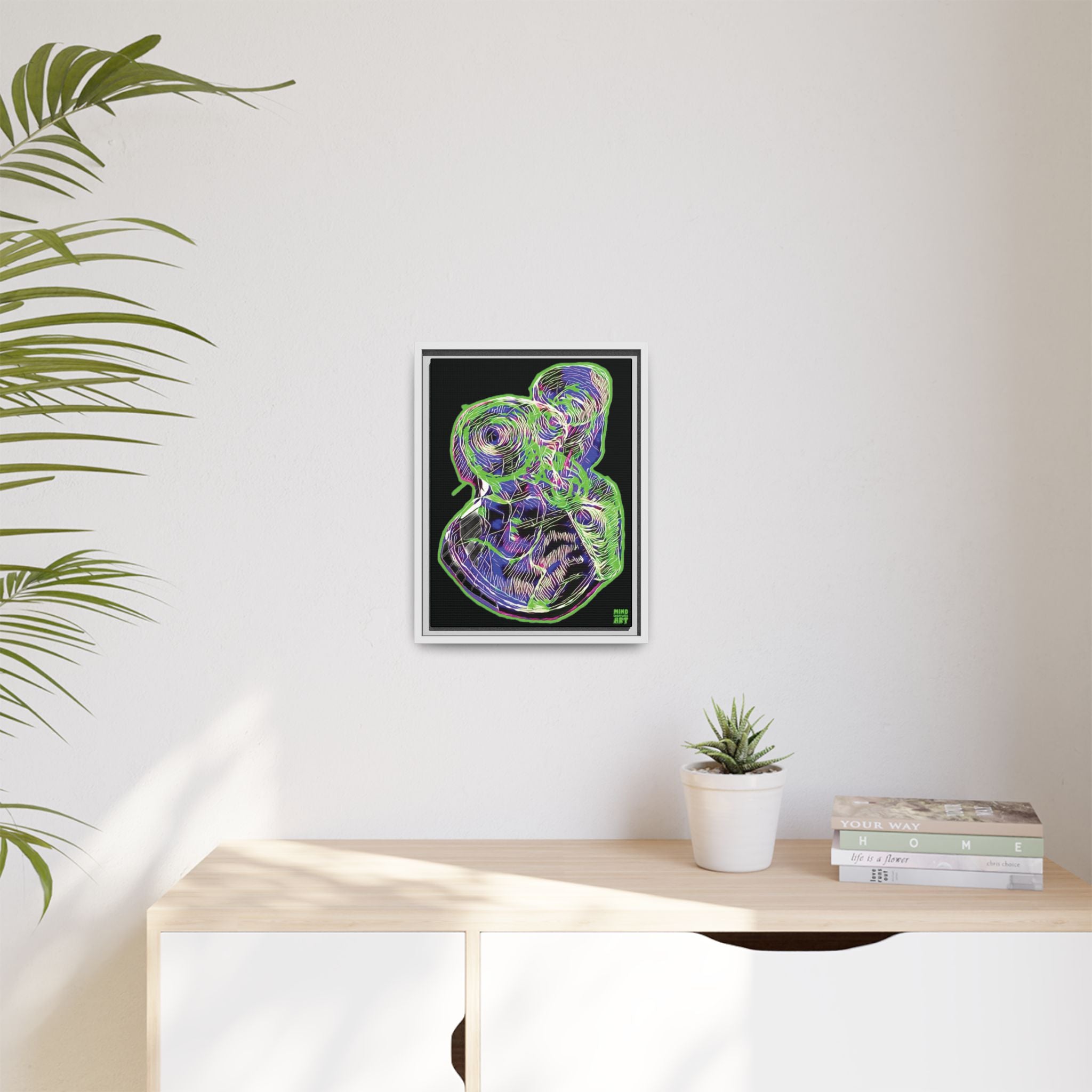 Curiosity (Electric Green, Black Background) Matte Canvas, Framed