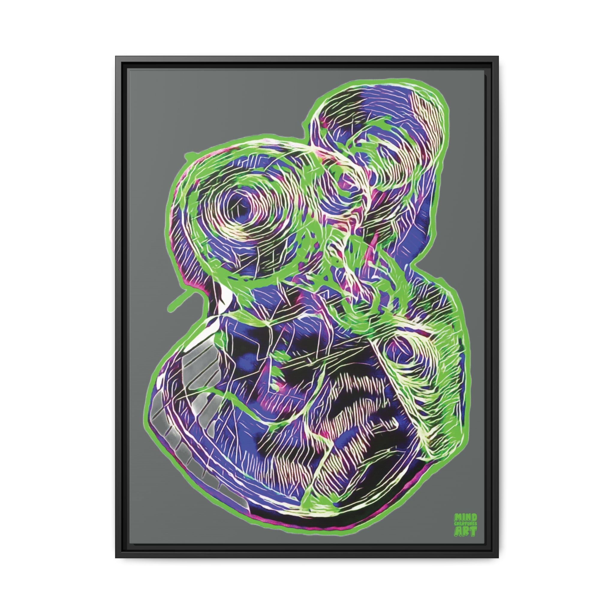 Curiosity (Electric Green, Dark Gray Background) Matte Canvas, Framed