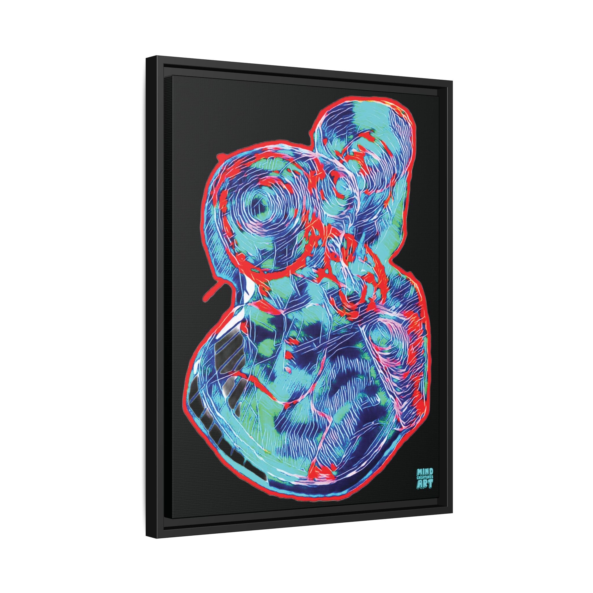 Curiosity (Red & Teal), Black Background) Matte Canvas, Framed