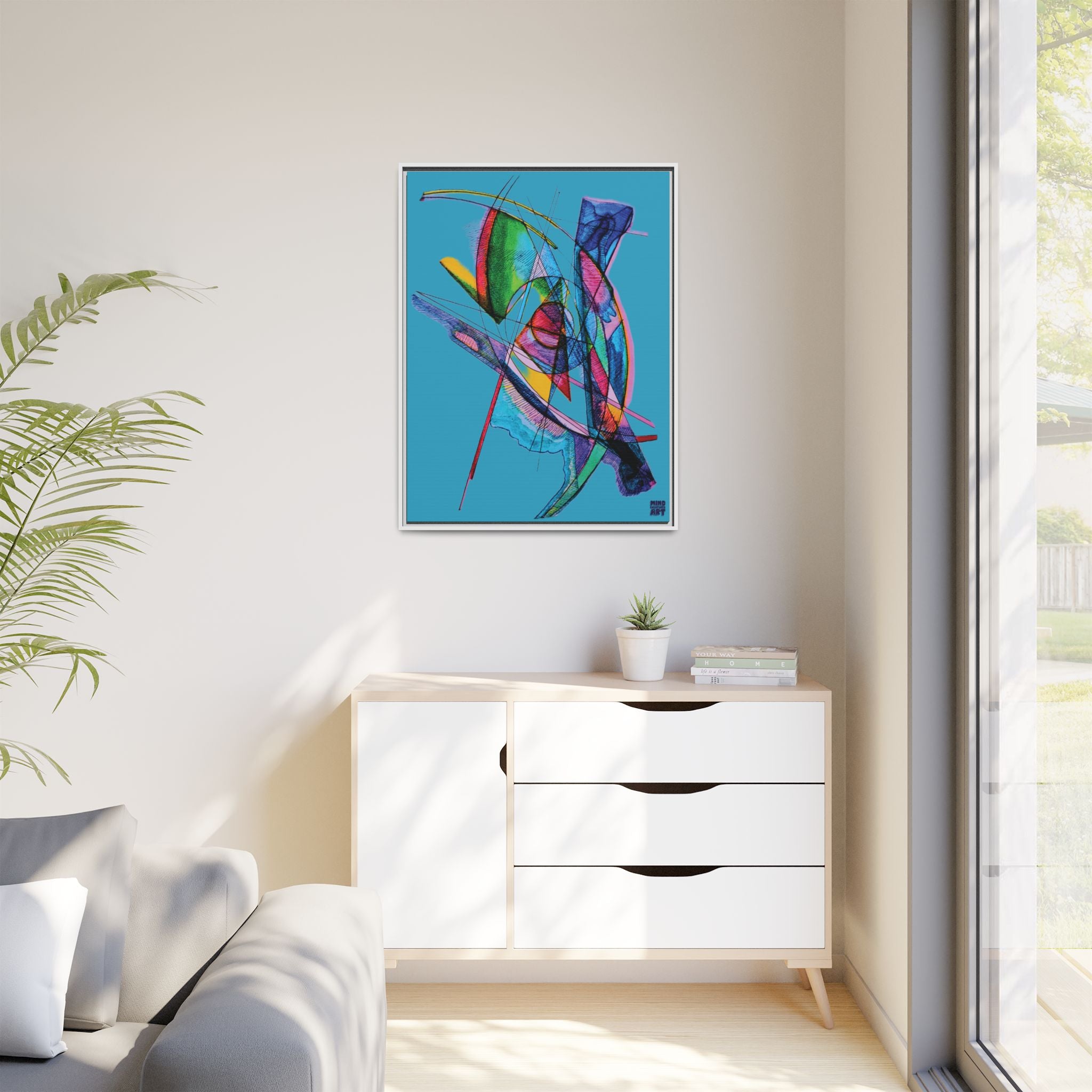 Watching (Turquoise Background) Matte Canvas, Framed
