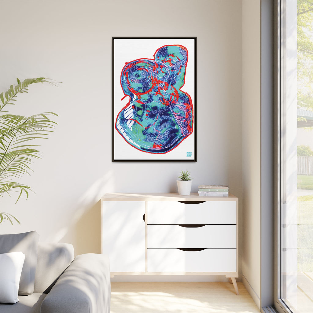 Curiosity (Red & Teal, White Background) Matte Canvas, Framed