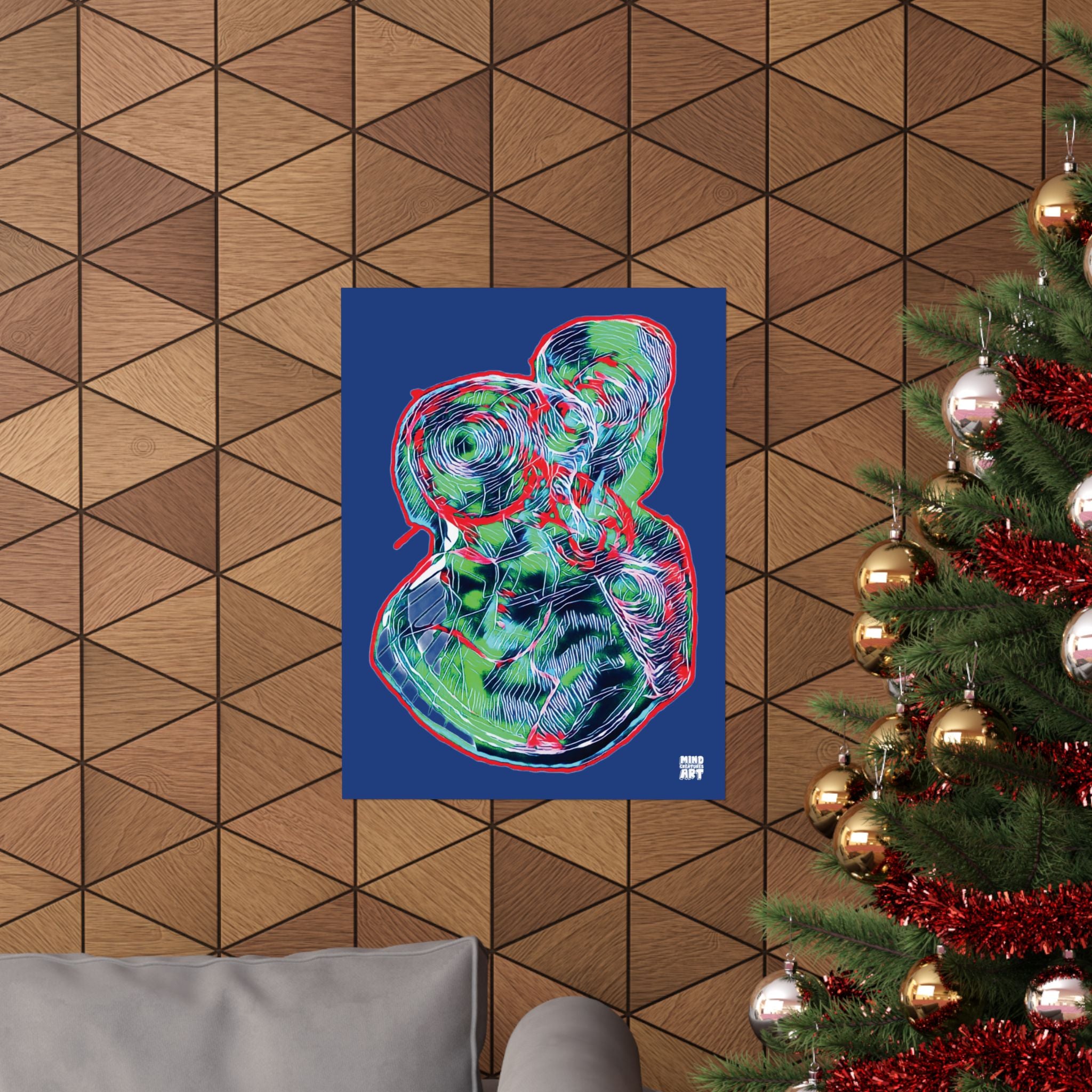 Curiosity (Red & Green, Dark Blue Background) Matte Poster