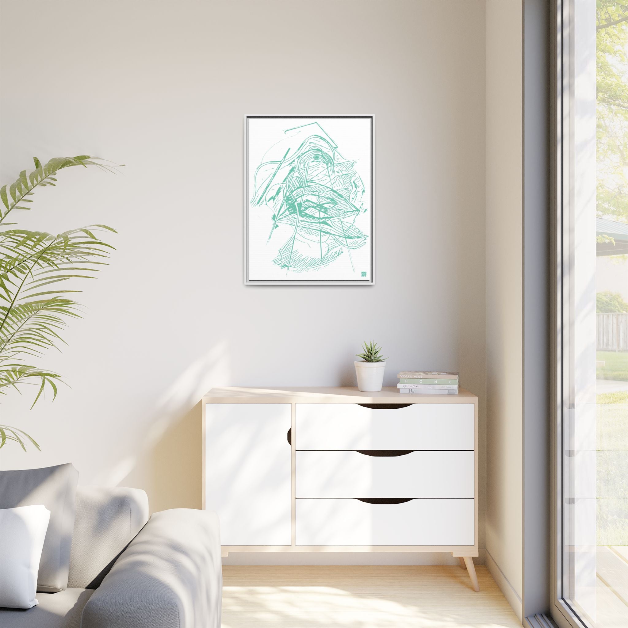 Dive Reflex (Teal, White Background) Matte Canvas, Framed