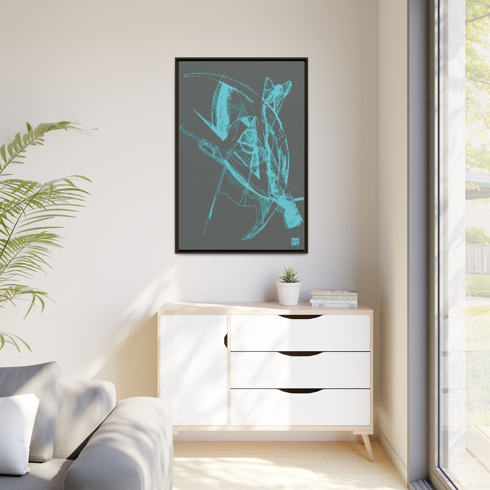 Watching (Aqua, Dark Gray Background) Matte Canvas, Framed