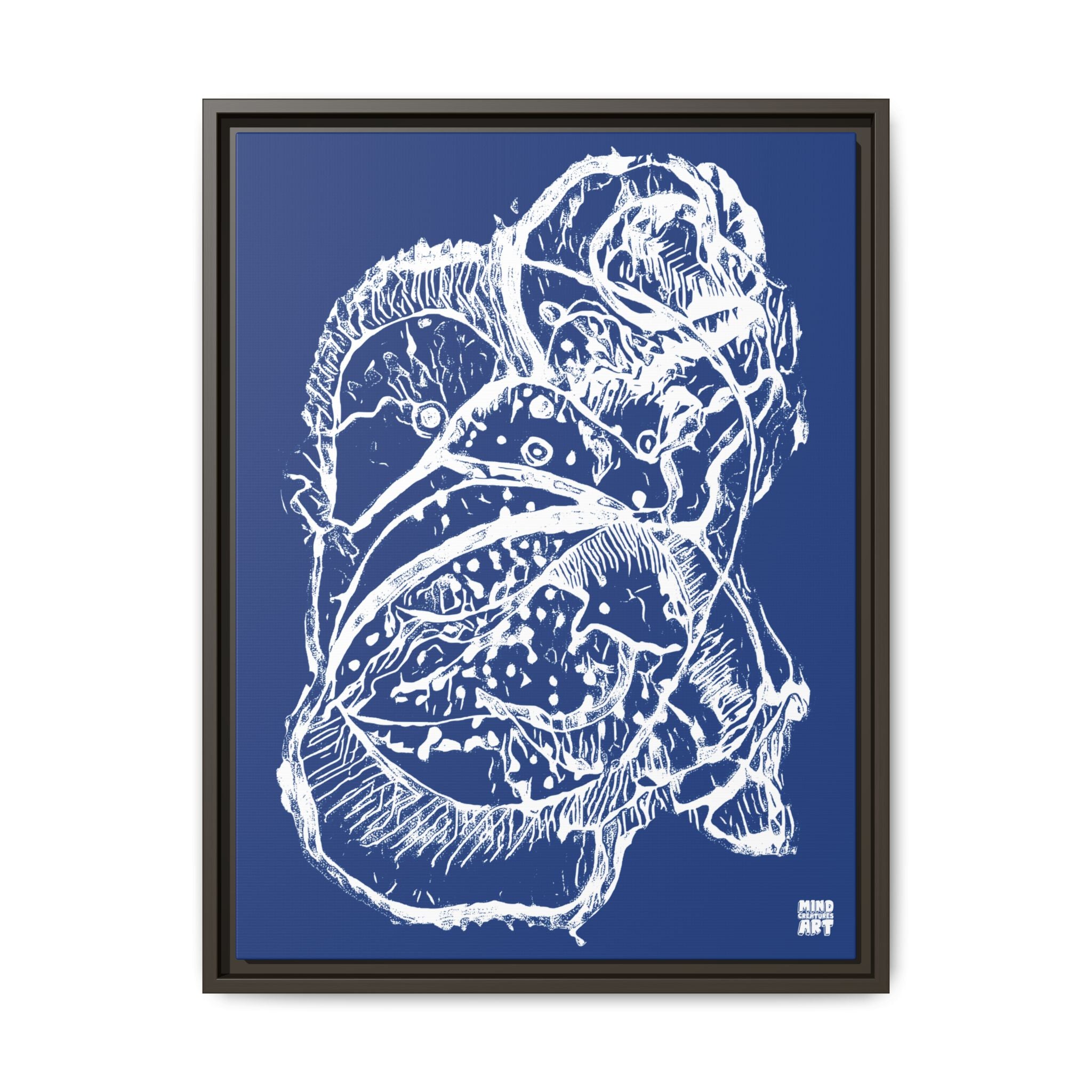 Exploration (White, Dark Blue Background) Matte Canvas, Framed