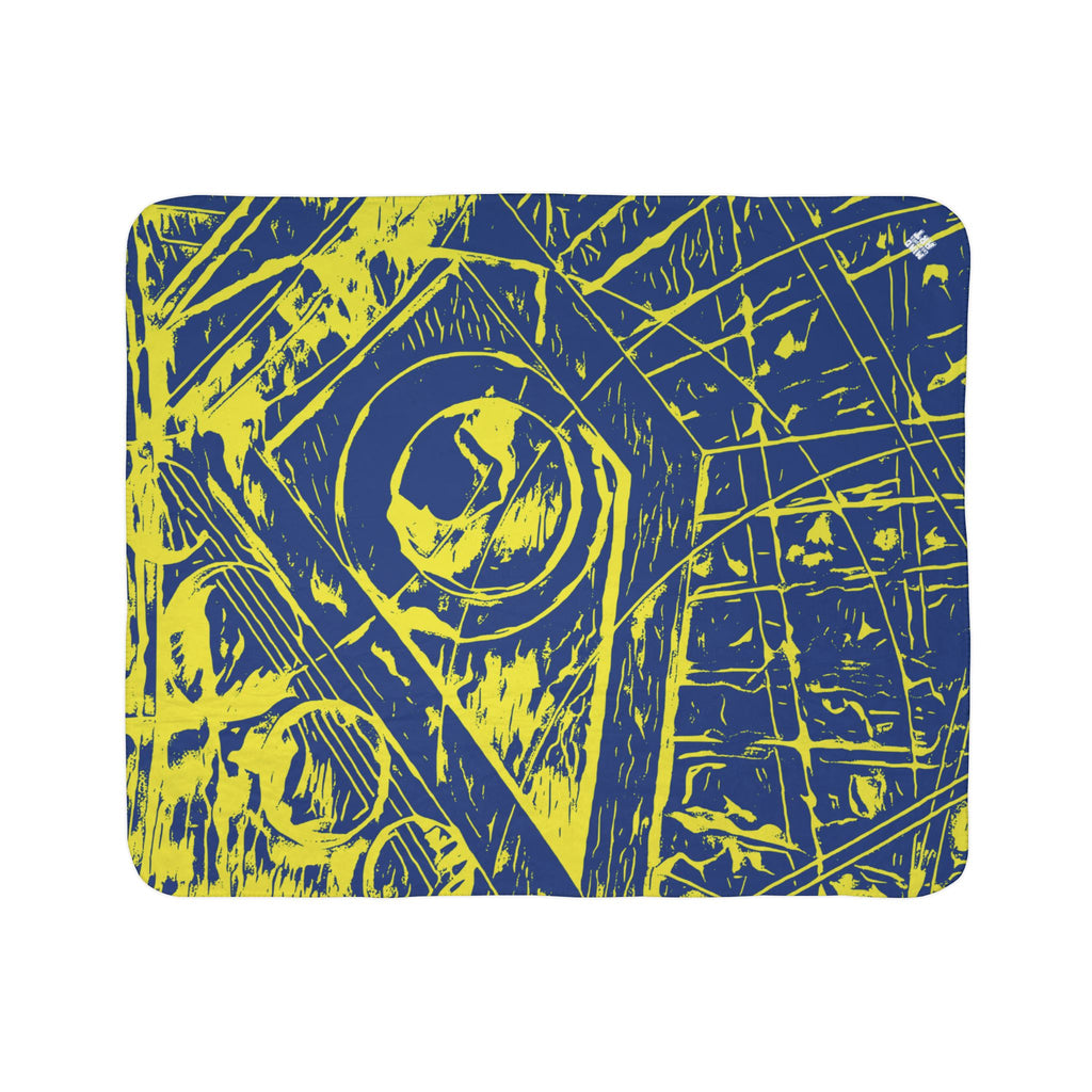 Love (Yellow, Dark Blue Background) Fleece Sherpa Blanket