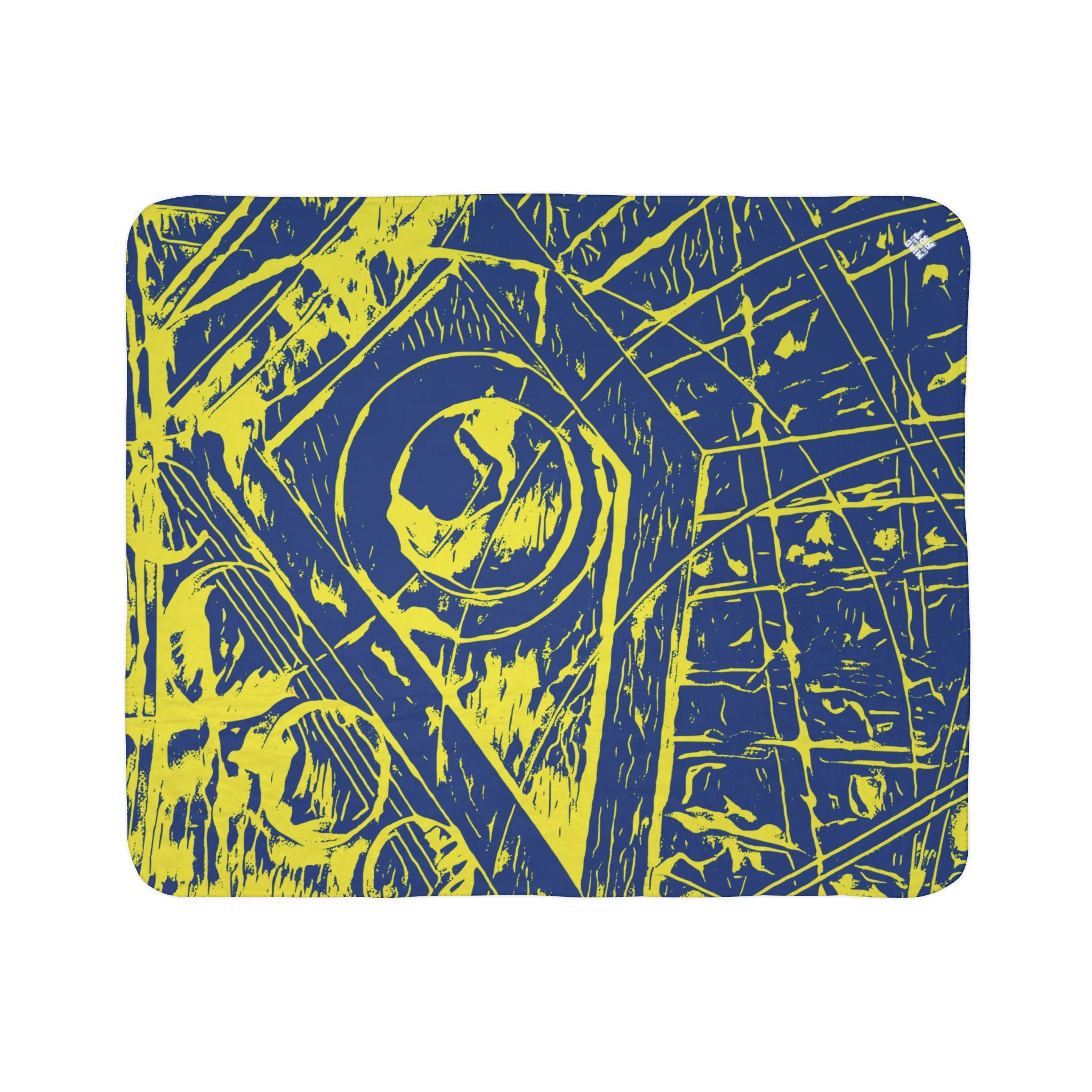 Love (Yellow, Dark Blue Background) Fleece Sherpa Blanket