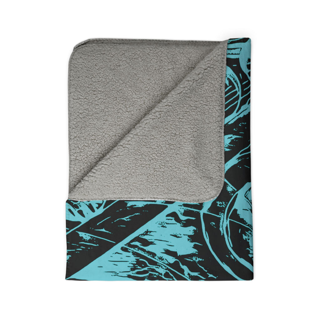 Love (Aqua, Black Background) Fleece Sherpa Blanket
