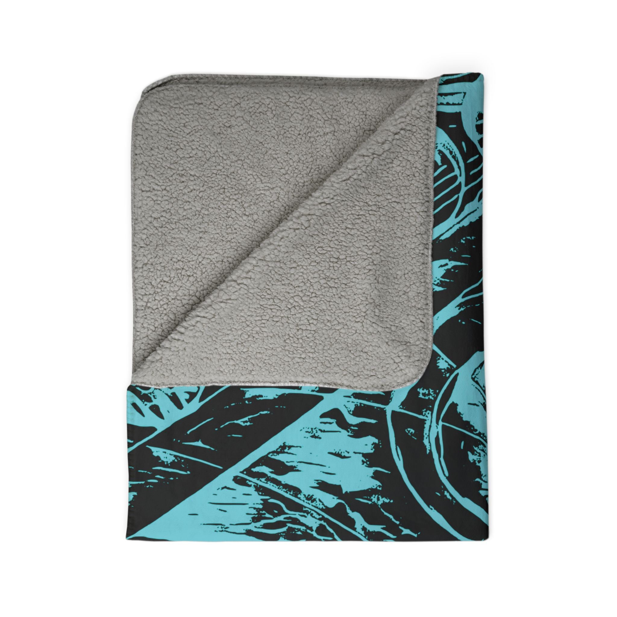 Love (Aqua, Black Background) Fleece Sherpa Blanket