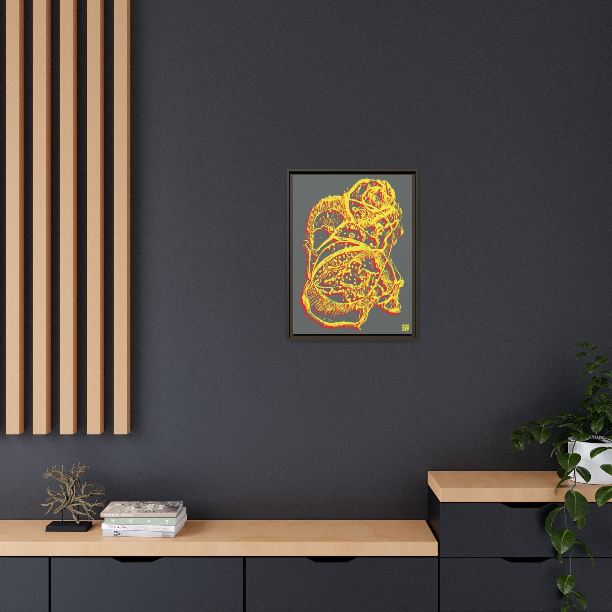 Exploration (Blur, Red & Yellow, Dark Gray Background) Matte Canvas, Framed